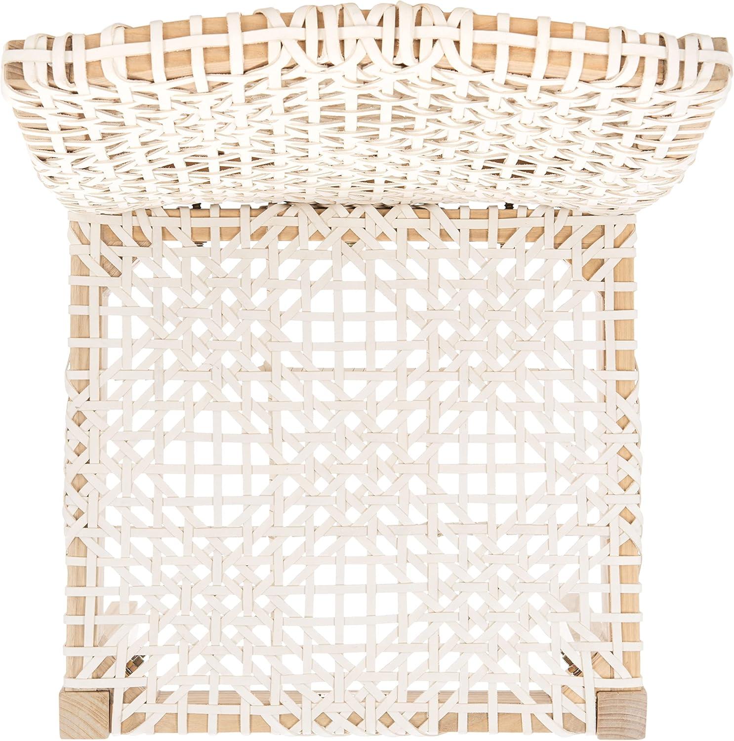 image:imageSAFAVIEH Home Collection Tyria White Woven LeatherNatural Teak Living Room Accent Dining Chair