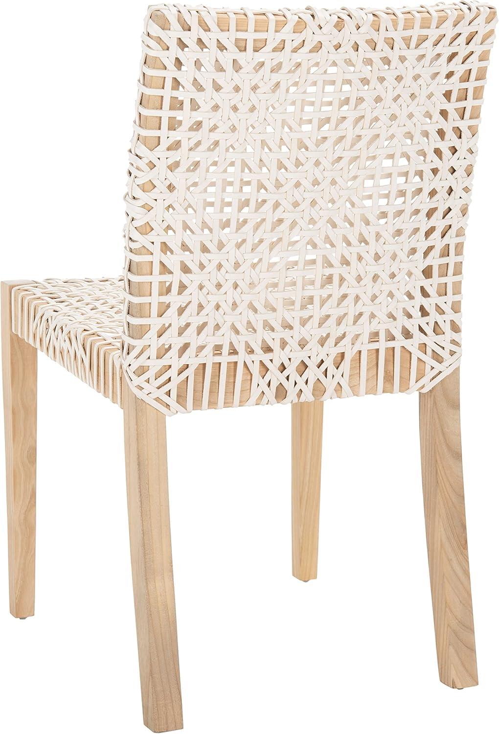 image:imageSAFAVIEH Home Collection Tyria White Woven LeatherNatural Teak Living Room Accent Dining Chair