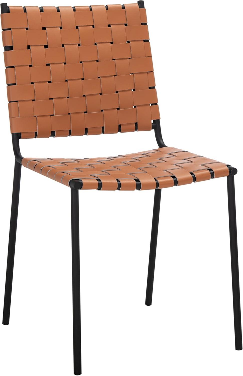 image:imageSAFAVIEH Home Collection Wesson White Woven LeatherSilver Dining Chair Set of 2 Fully AssembledCognacBlack