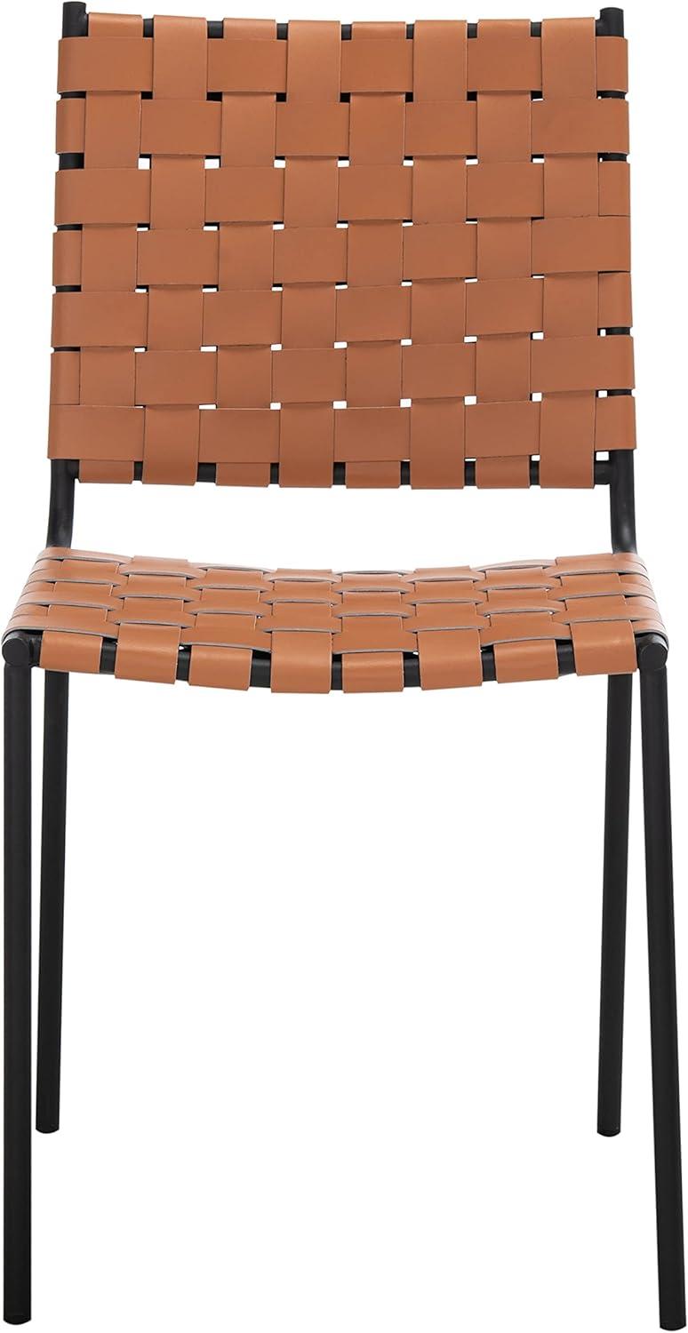 image:imageSAFAVIEH Home Collection Wesson White Woven LeatherSilver Dining Chair Set of 2 Fully AssembledCognacBlack