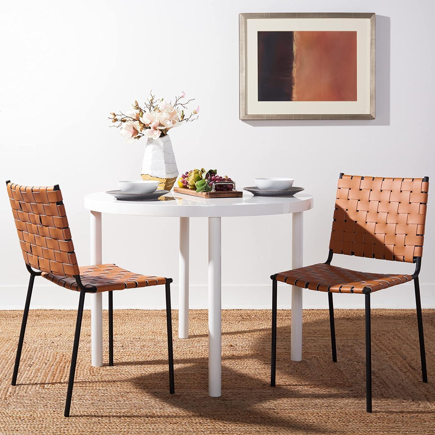 image:imageSAFAVIEH Home Collection Wesson White Woven LeatherSilver Dining Chair Set of 2 Fully AssembledCognacBlack