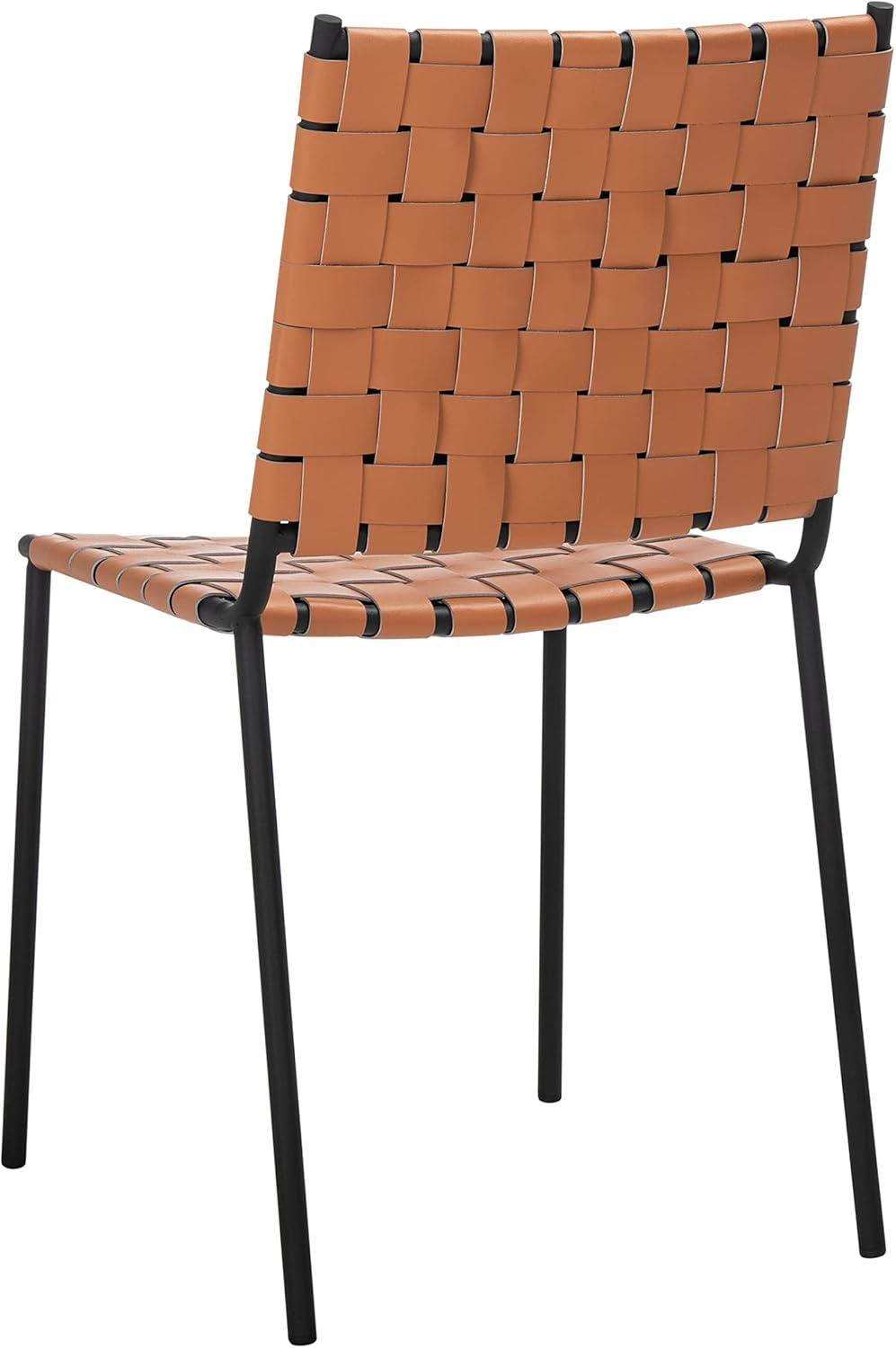 image:imageSAFAVIEH Home Collection Wesson White Woven LeatherSilver Dining Chair Set of 2 Fully AssembledCognacBlack