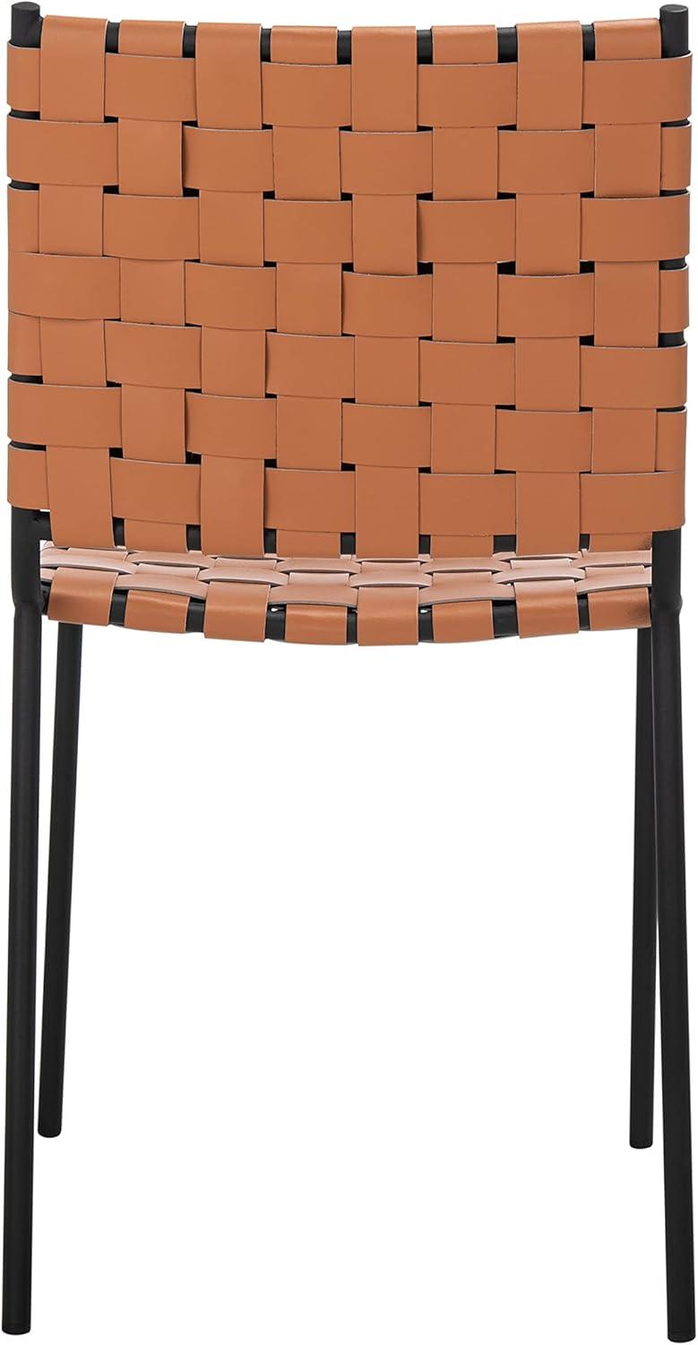 image:imageSAFAVIEH Home Collection Wesson White Woven LeatherSilver Dining Chair Set of 2 Fully AssembledCognacBlack