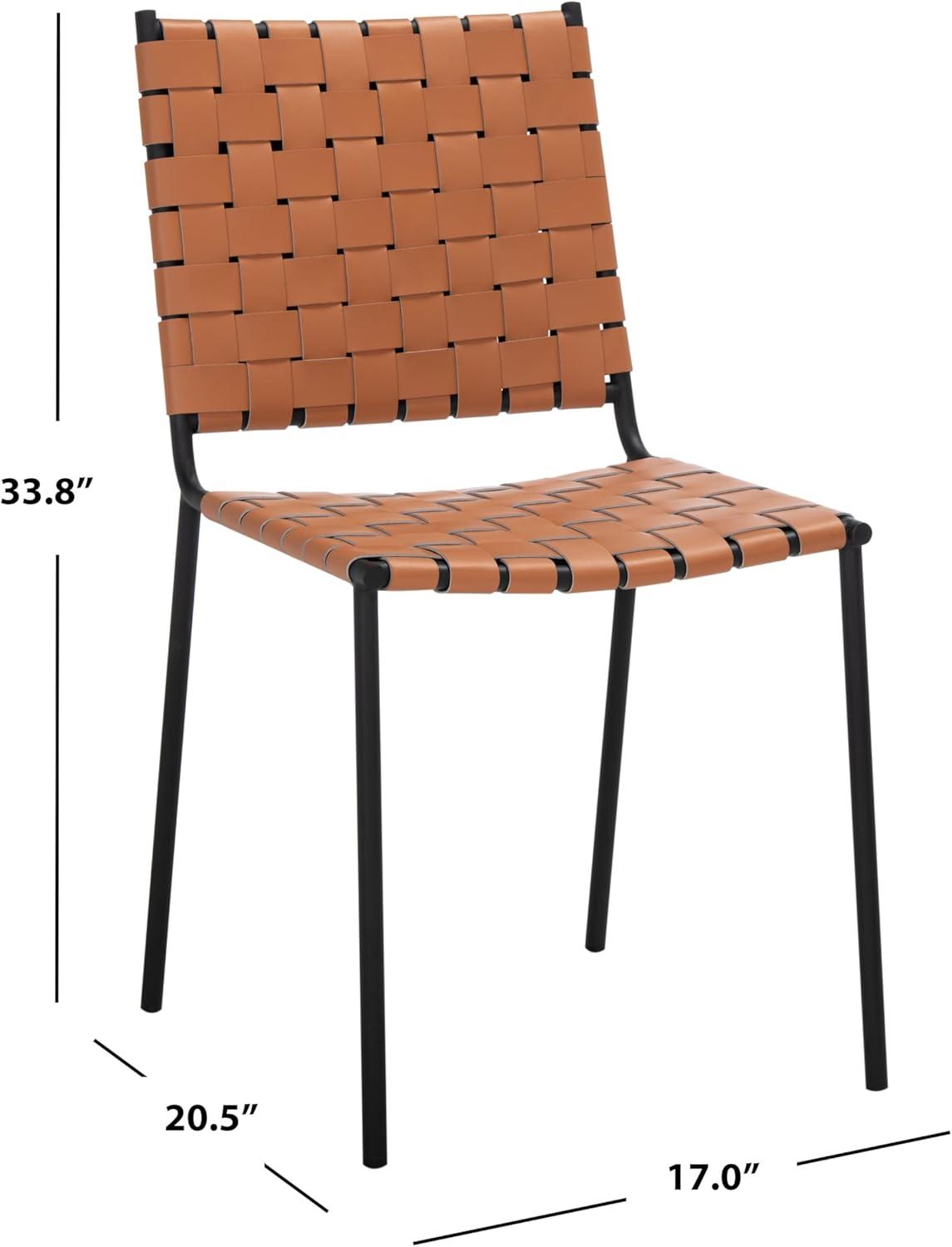 image:imageSAFAVIEH Home Collection Wesson White Woven LeatherSilver Dining Chair Set of 2 Fully AssembledCognacBlack