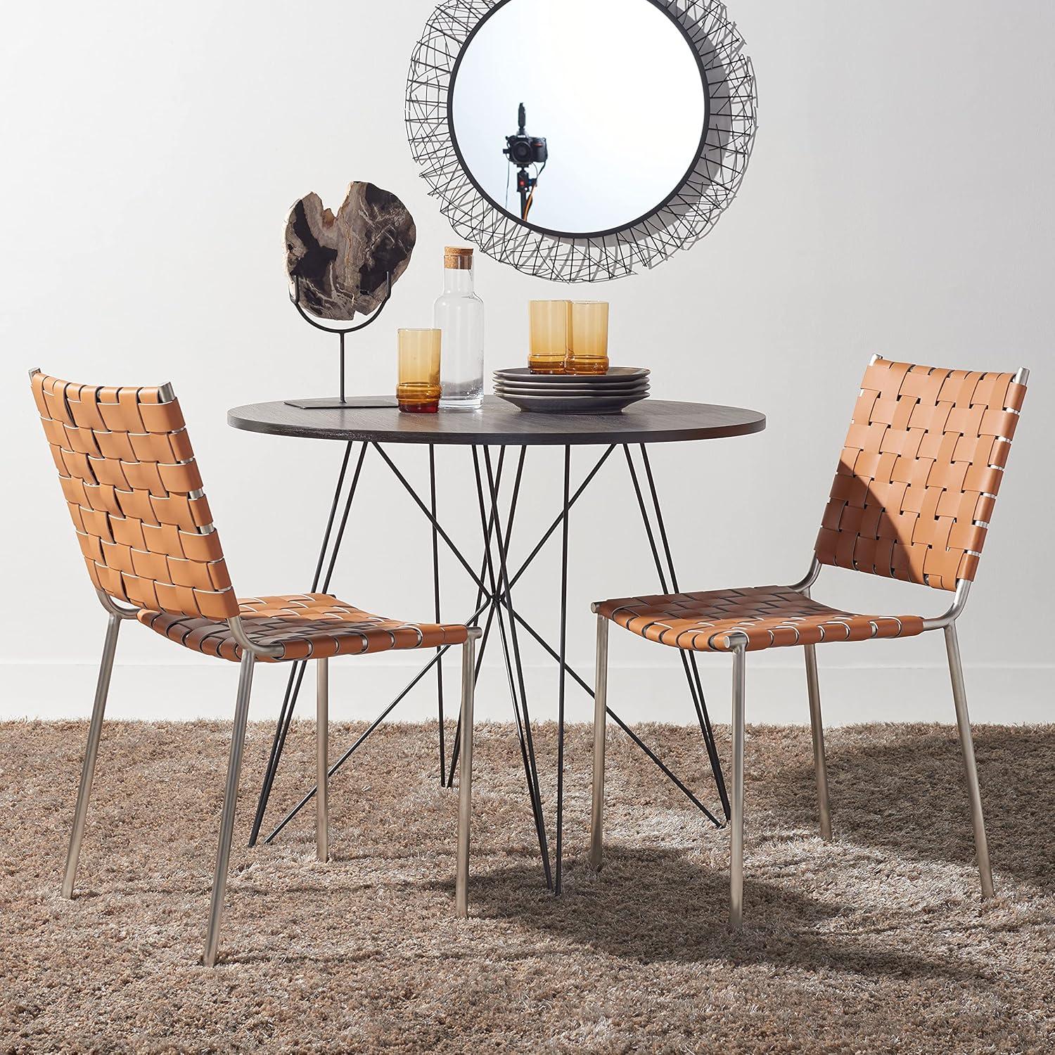 image:imageSAFAVIEH Home Collection Wesson White Woven LeatherSilver Dining Chair Set of 2 Fully AssembledCognacSilver