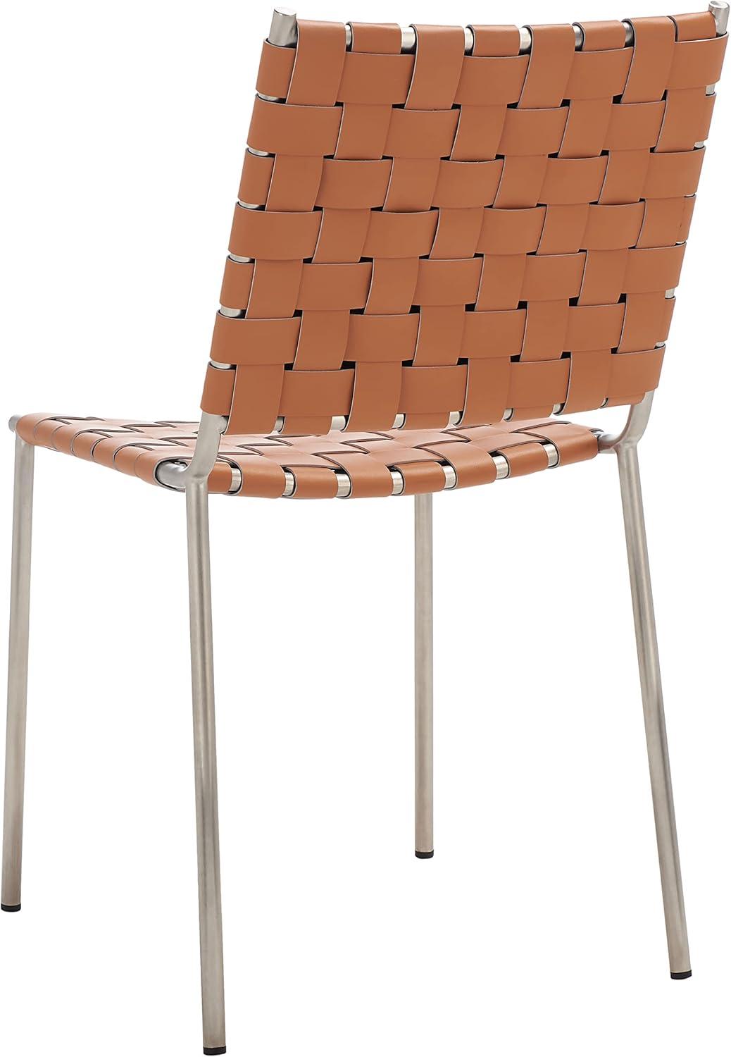 image:imageSAFAVIEH Home Collection Wesson White Woven LeatherSilver Dining Chair Set of 2 Fully AssembledCognacSilver