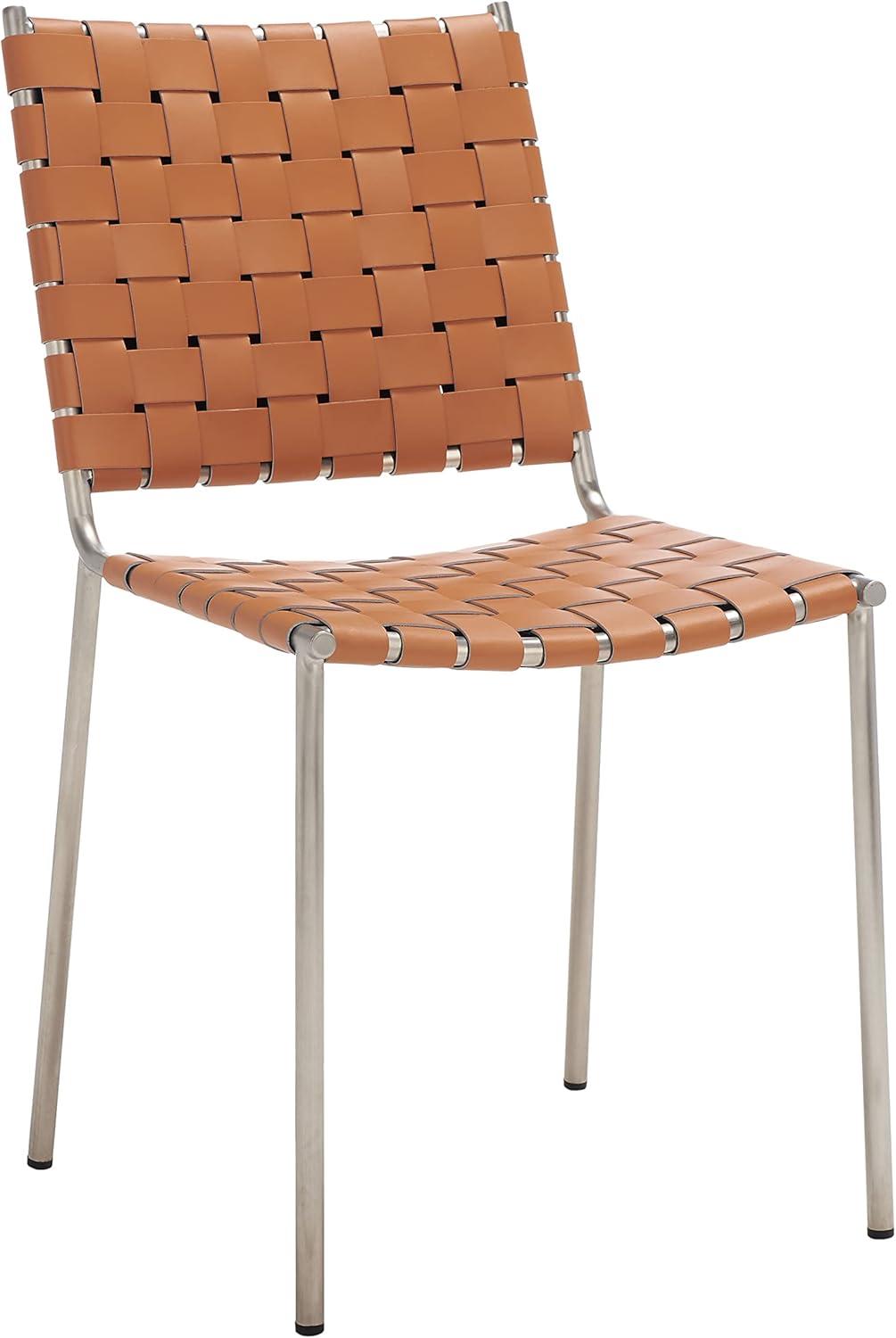 image:imageSAFAVIEH Home Collection Wesson White Woven LeatherSilver Dining Chair Set of 2 Fully AssembledCognacSilver
