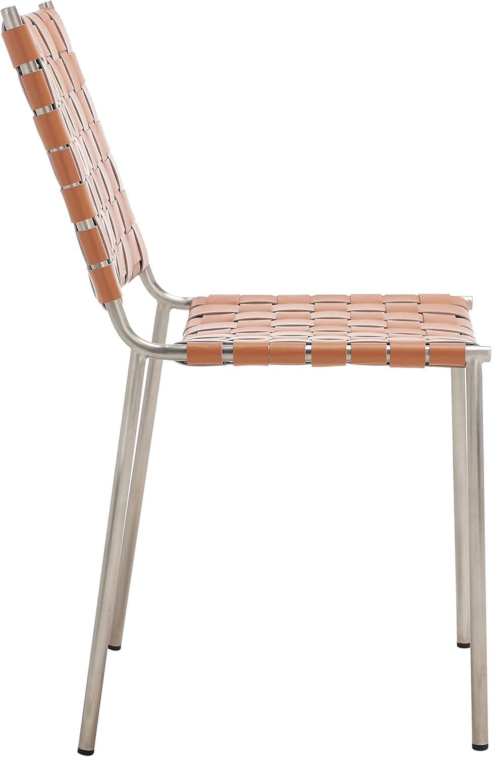 image:imageSAFAVIEH Home Collection Wesson White Woven LeatherSilver Dining Chair Set of 2 Fully AssembledCognacSilver