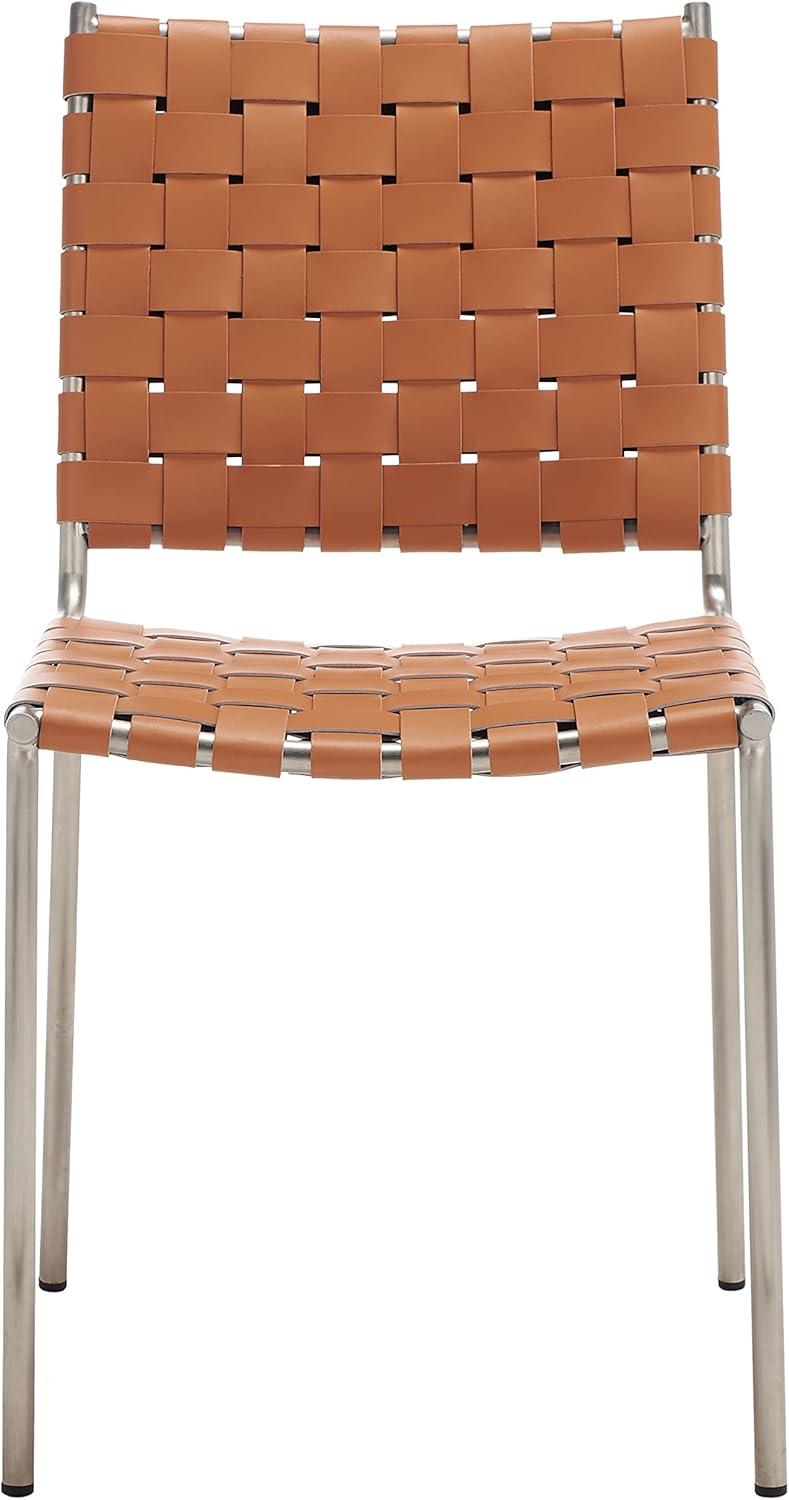 image:imageSAFAVIEH Home Collection Wesson White Woven LeatherSilver Dining Chair Set of 2 Fully AssembledCognacSilver