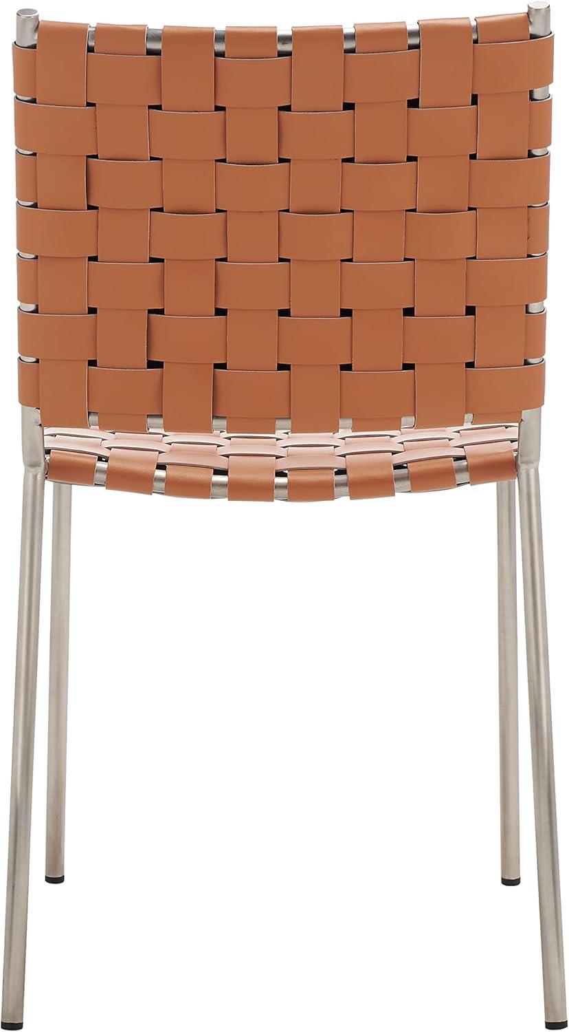 image:imageSAFAVIEH Home Collection Wesson White Woven LeatherSilver Dining Chair Set of 2 Fully AssembledCognacSilver