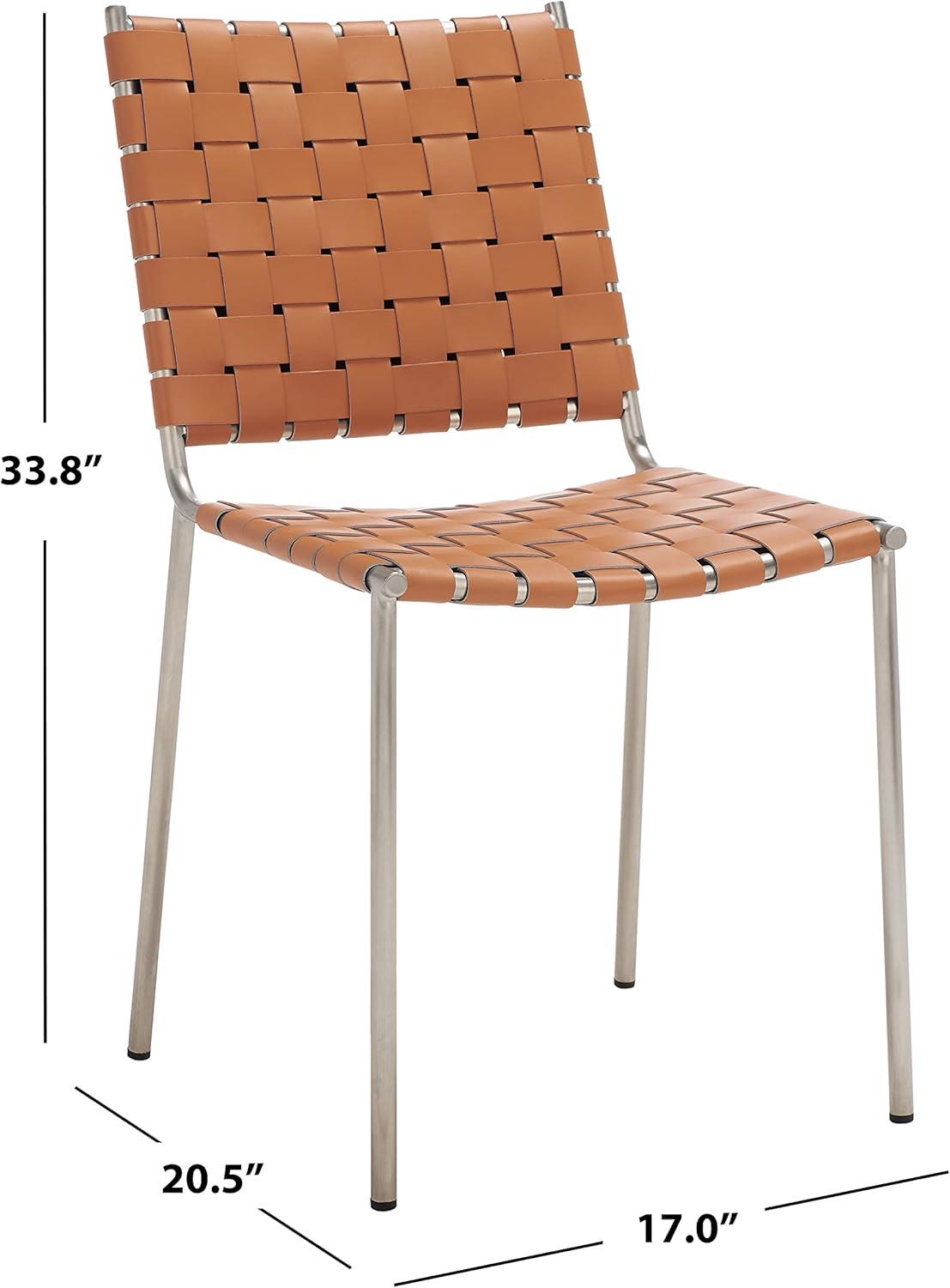 image:imageSAFAVIEH Home Collection Wesson White Woven LeatherSilver Dining Chair Set of 2 Fully AssembledCognacSilver