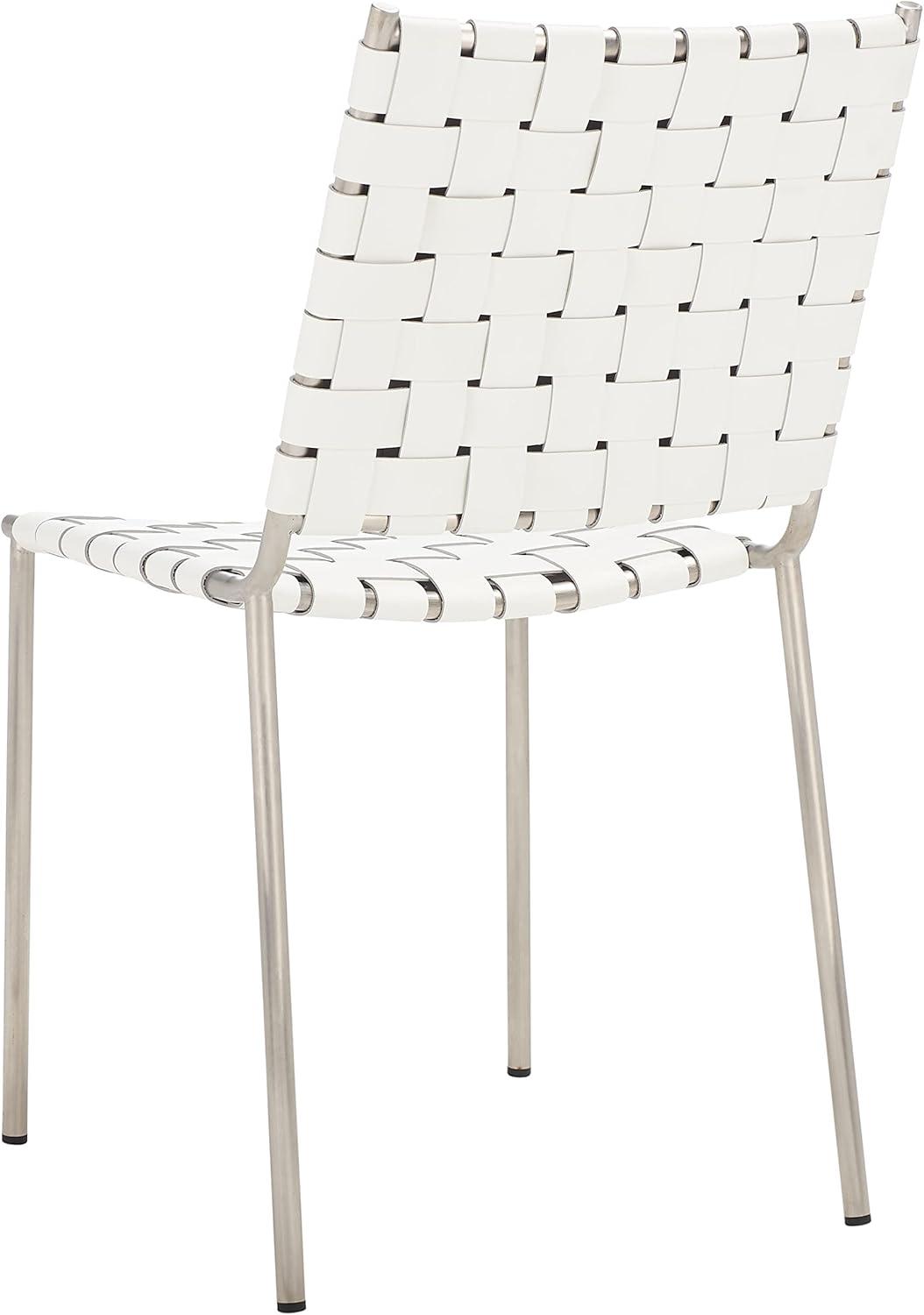 image:imageSAFAVIEH Home Collection Wesson White Woven LeatherSilver Dining Chair Set of 2 Fully AssembledWhiteSilver
