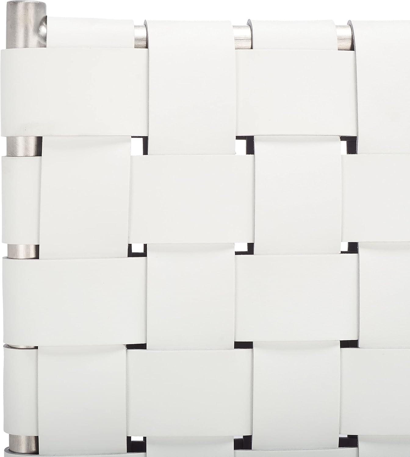 image:imageSAFAVIEH Home Collection Wesson White Woven LeatherSilver Dining Chair Set of 2 Fully AssembledWhiteSilver