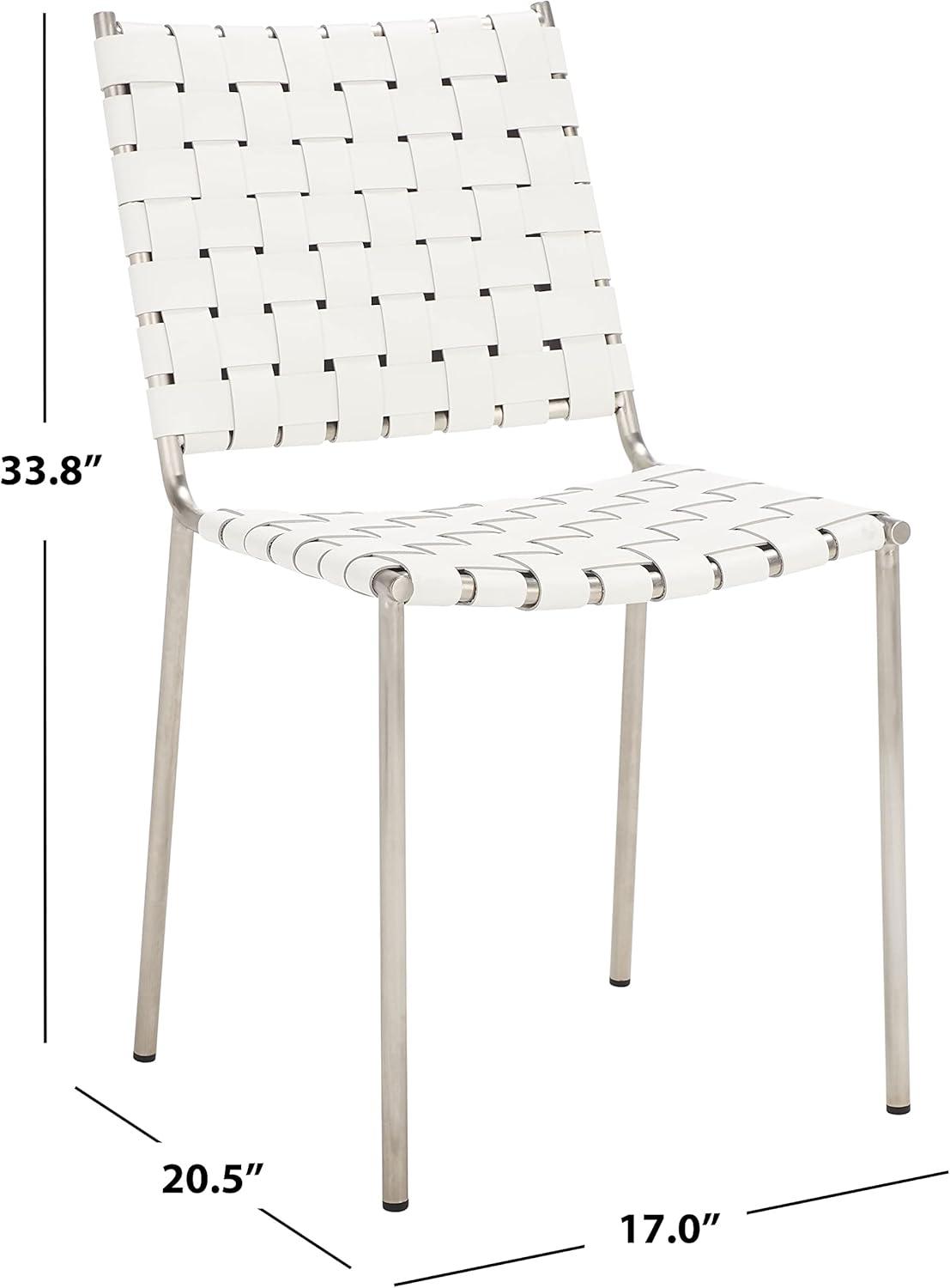 image:imageSAFAVIEH Home Collection Wesson White Woven LeatherSilver Dining Chair Set of 2 Fully AssembledWhiteSilver