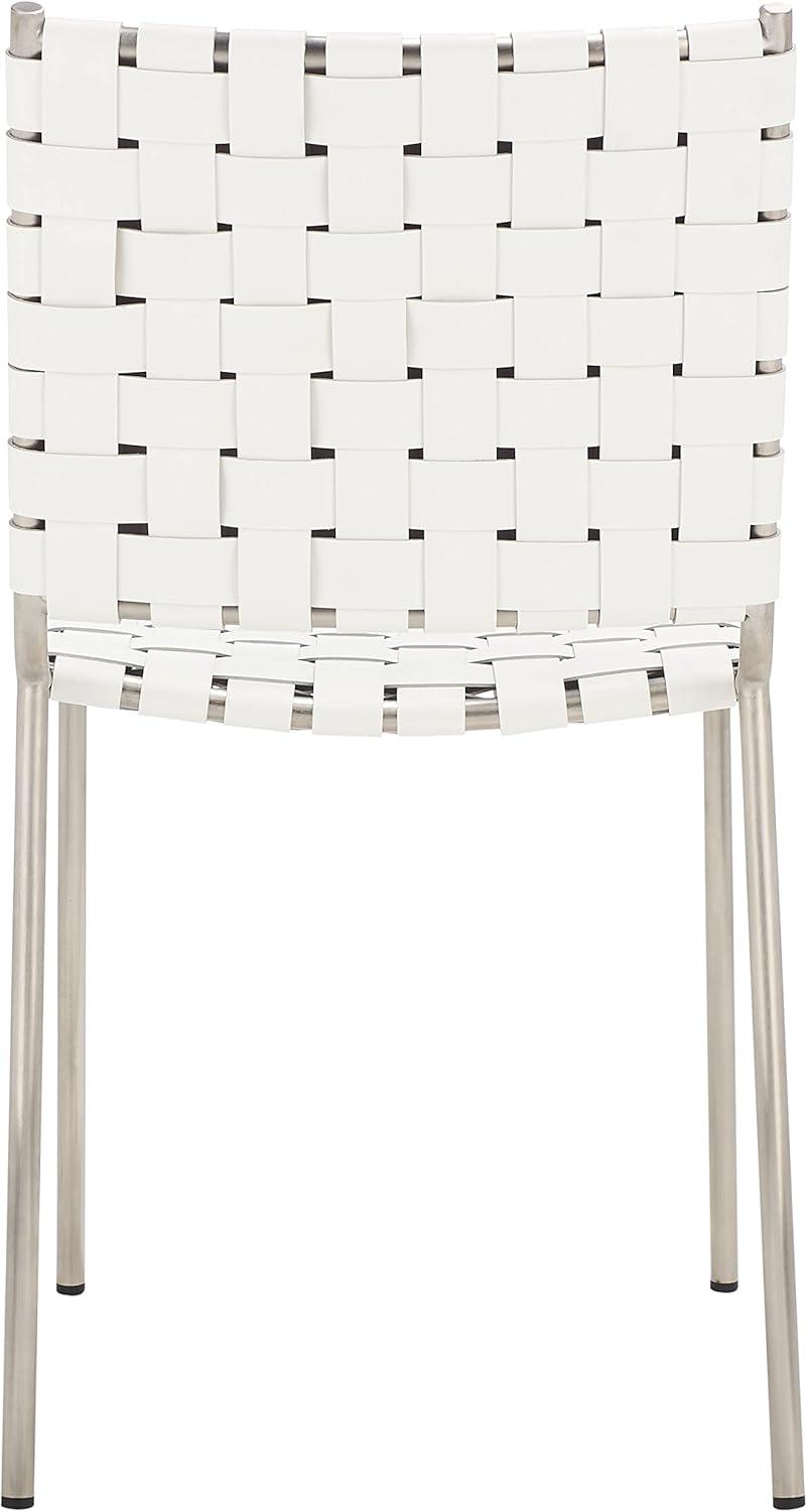 image:imageSAFAVIEH Home Collection Wesson White Woven LeatherSilver Dining Chair Set of 2 Fully AssembledWhiteSilver