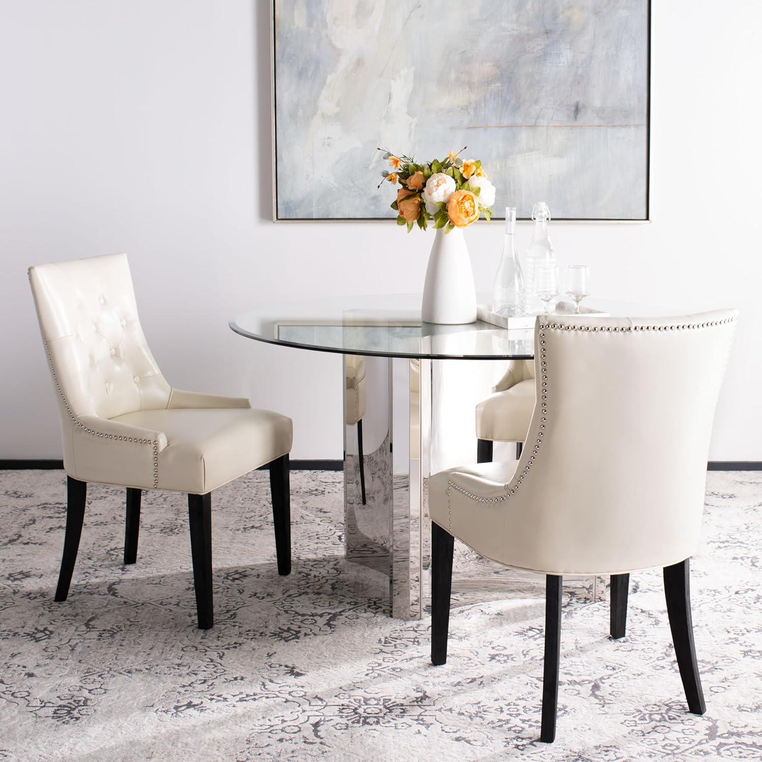 image:imageSAFAVIEH Mercer Collection Heather Beige Linen Nailhead Dining ChairCream