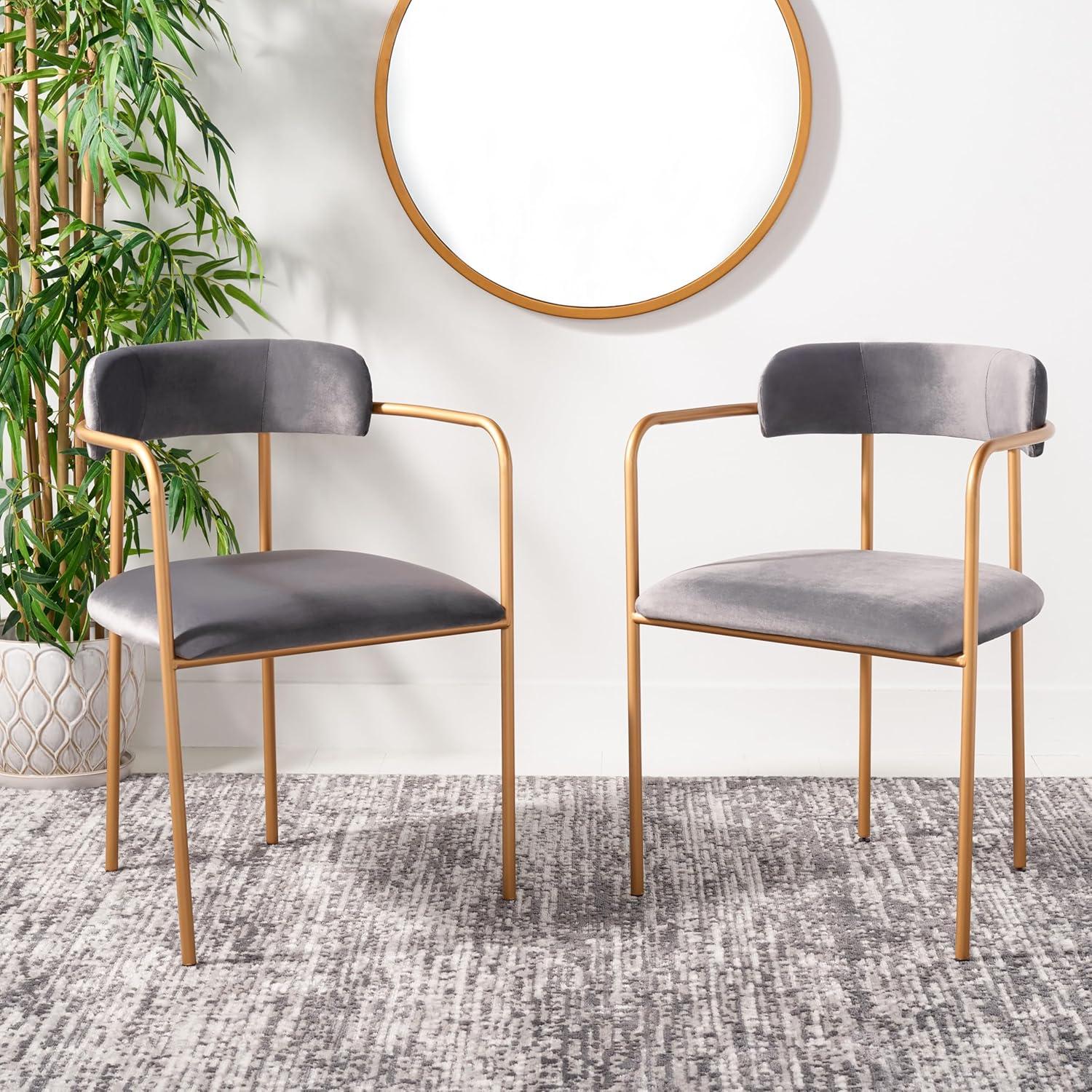 image:imageSafavieh Home Camille Grey Velvet and Gold Low Back Side Chair Set of 2Dark GreyGold