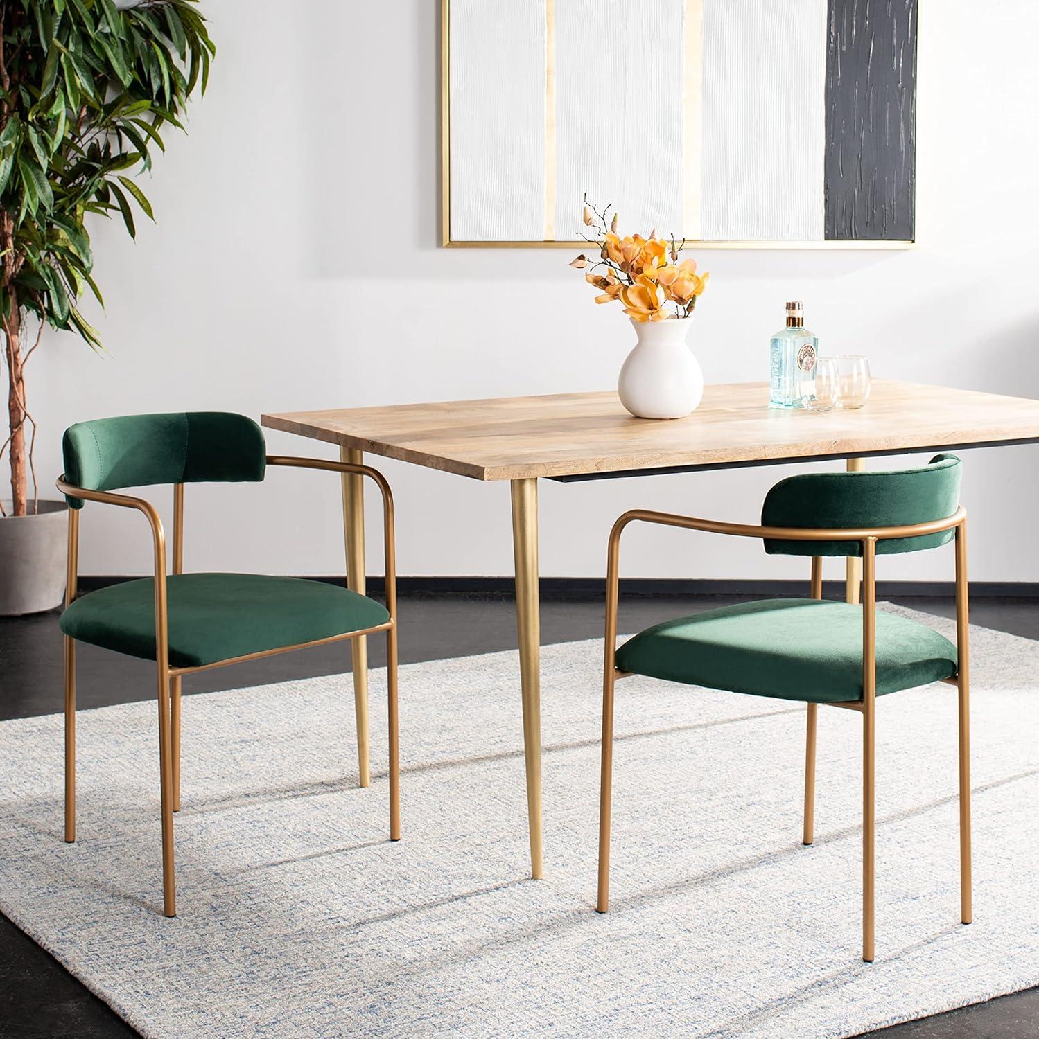 image:imageSafavieh Home Camille Grey Velvet and Gold Low Back Side Chair Set of 2Malachite Green Gold