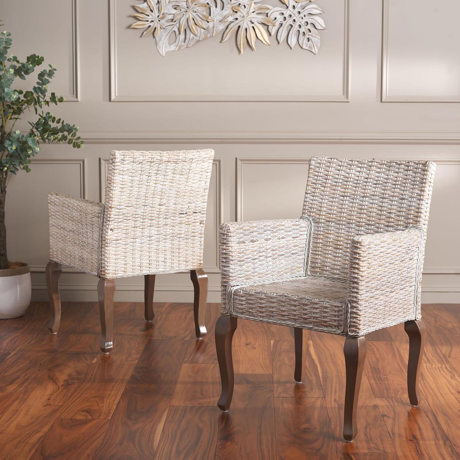 image:imageSafavieh Home Collection Armando Natural Wicker Dining ChairWhite Washed