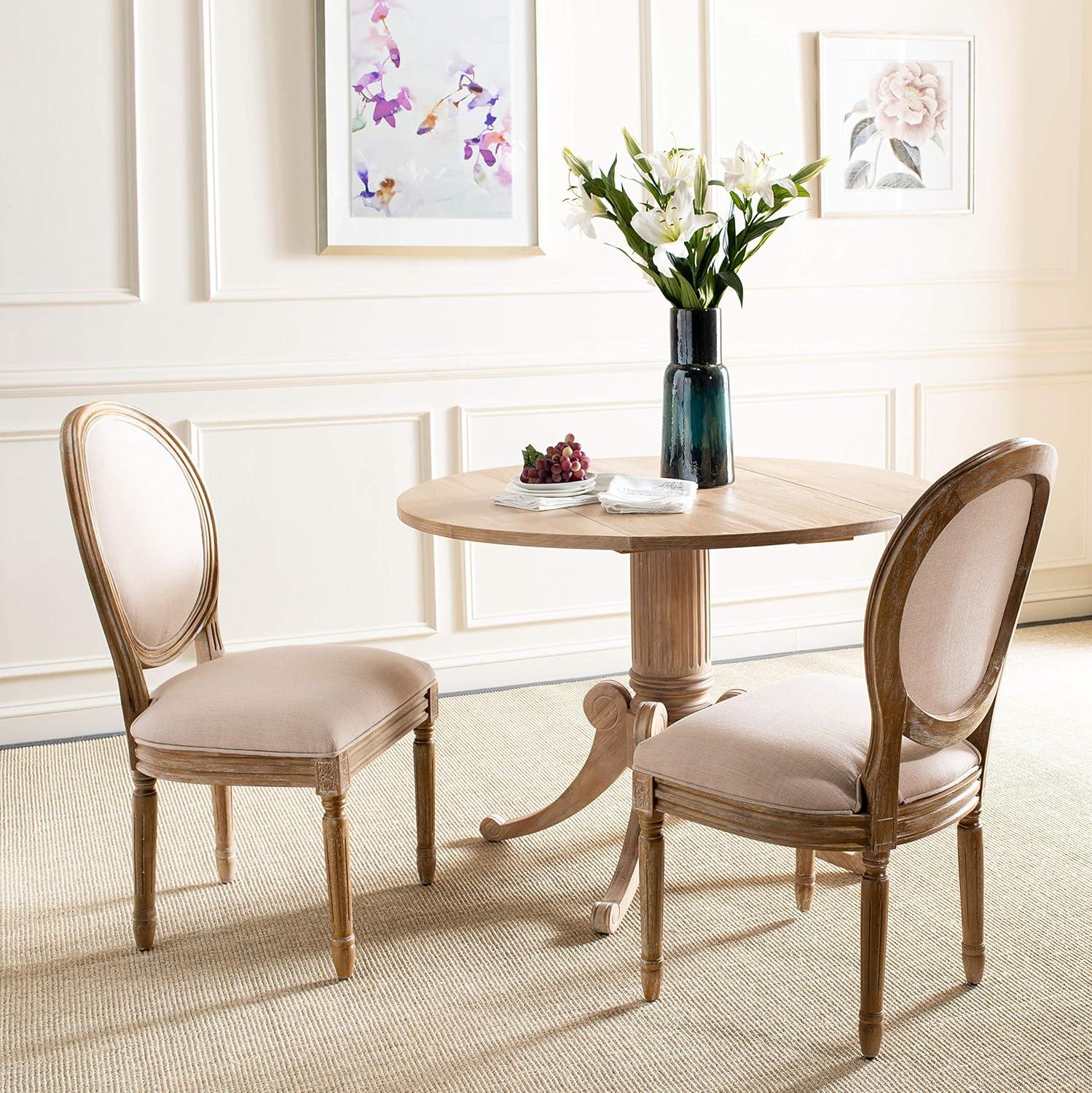 image:imageSafavieh Home Collection Holloway 19H French Brasserie Linen Oval Light Grey and Cream Side ChairBeige Rustic Oak