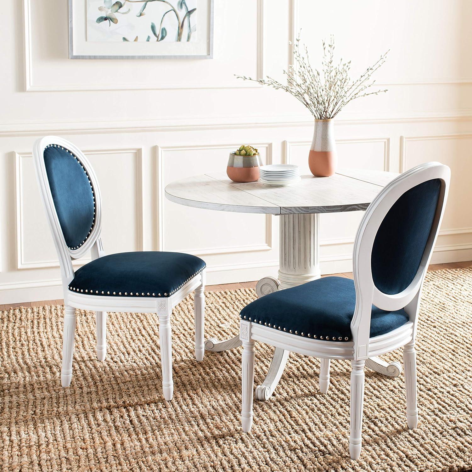 image:imageSafavieh Home Collection Holloway 19H French Brasserie Linen Oval Light Grey and Cream Side ChairNavy VelvetCream