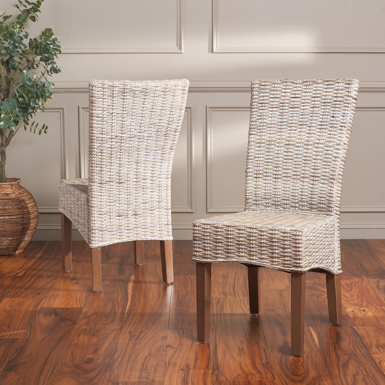 image:imageSafavieh Home Collection Ozias Grey Wicker 18inch Dining ChairWhite Washed