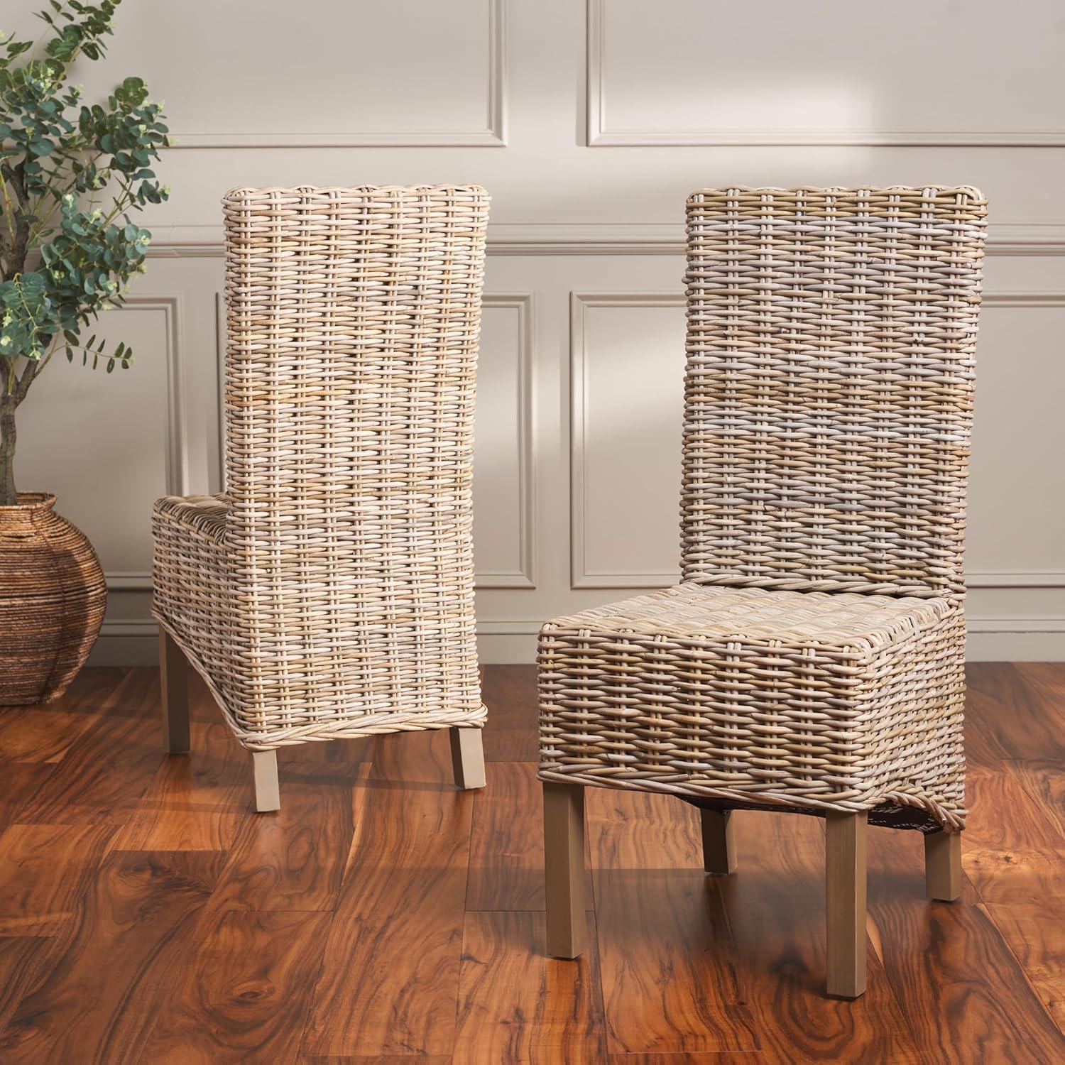 image:imageSafavieh Home Collection Pembrooke Wicker Side Chairs Antique Grey Set of 2Natural