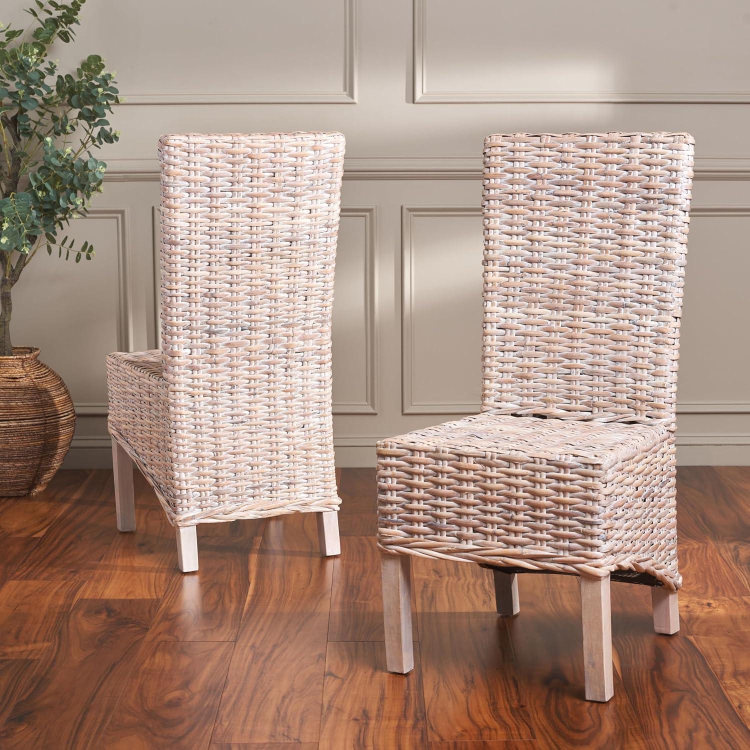 image:imageSafavieh Home Collection Pembrooke Wicker Side Chairs Antique Grey Set of 2White Washed