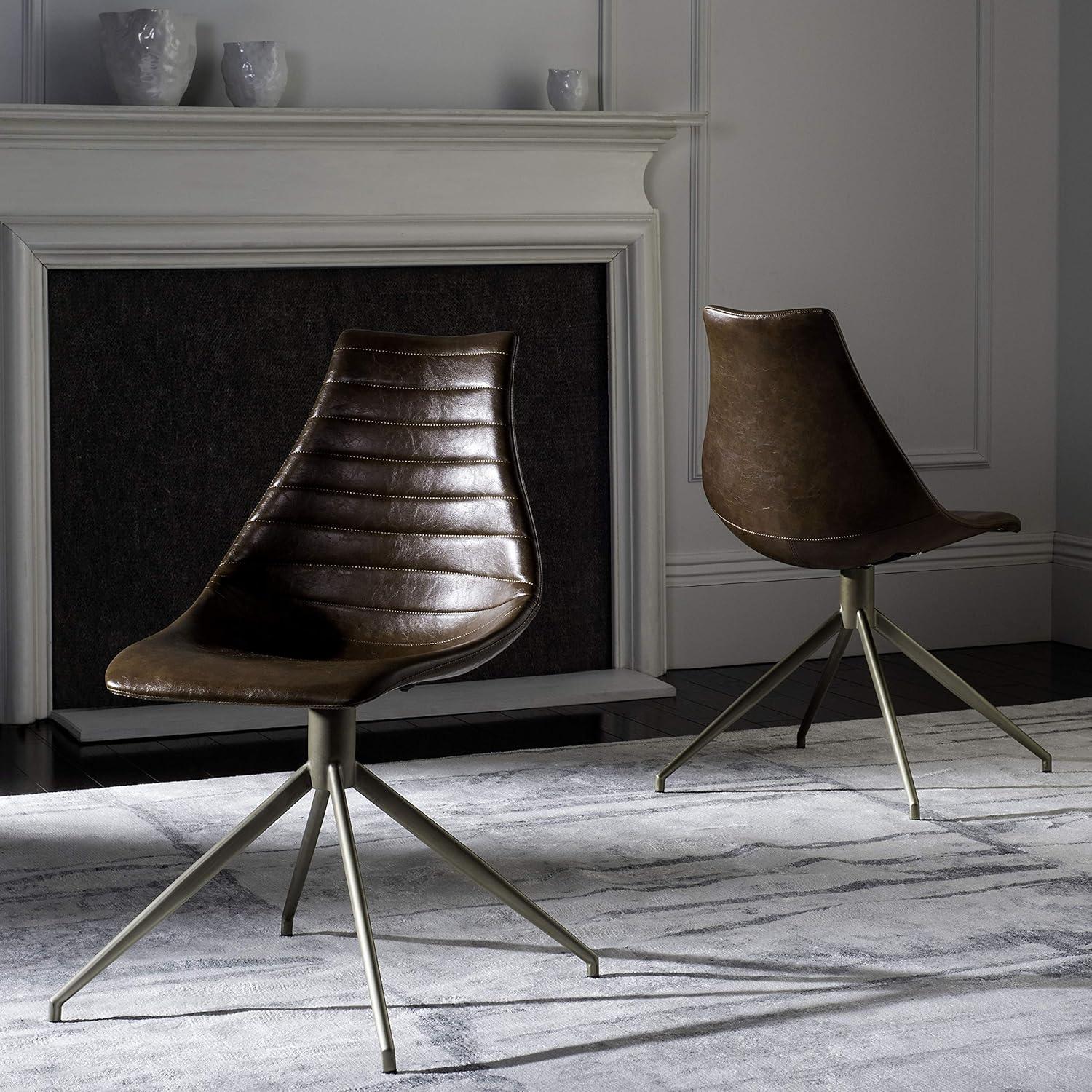image:imageSafavieh Home Lynette MidCentury Modern Light Brown Faux Leather and Copper Swivel Dining Chair Set of 2