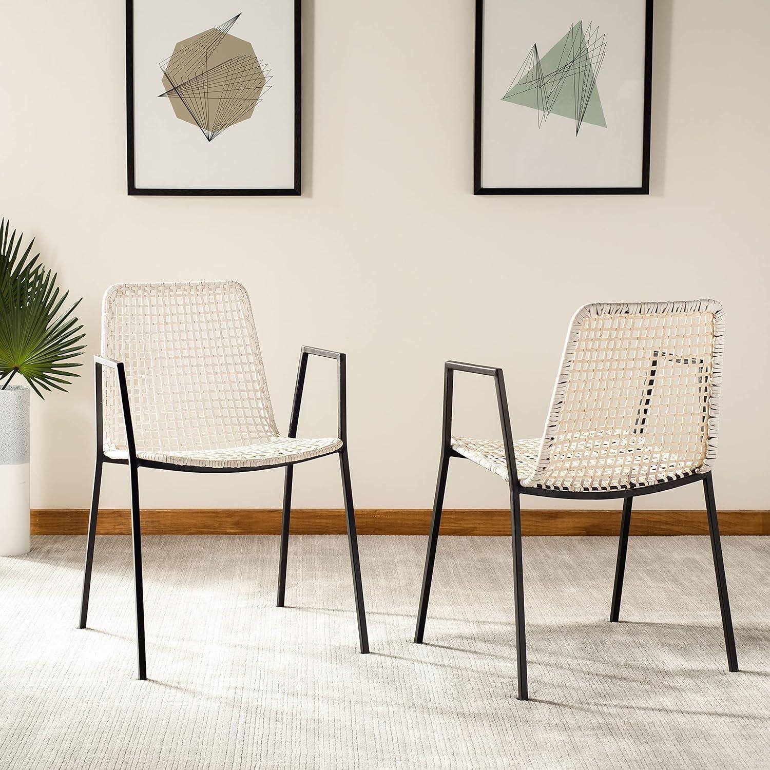 image:imageSafavieh Home Wynona White and Black Leather Woven Dining Chair Set of 2