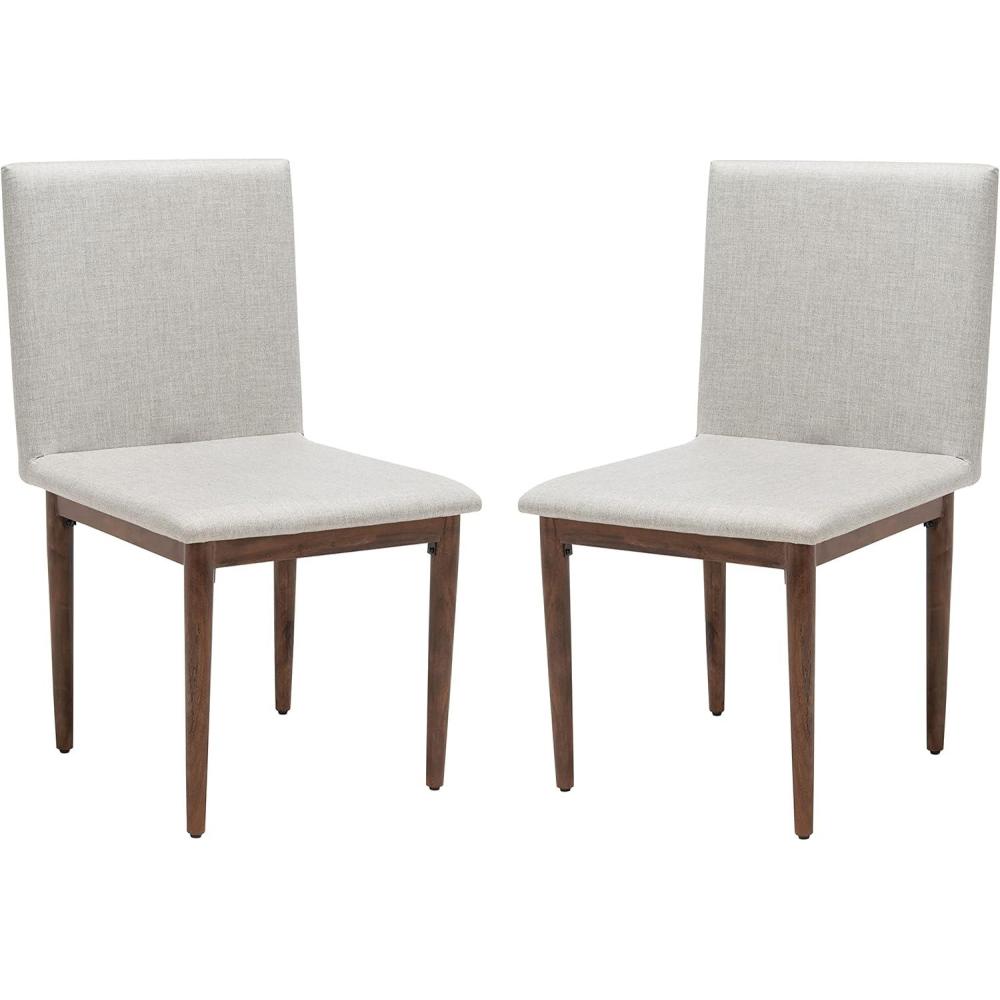 image:imageSAFAVIEH Couture Home Collection Milana Walnut BrownLight Grey Linen Dining Chair Set of 2 Fully Assembled
