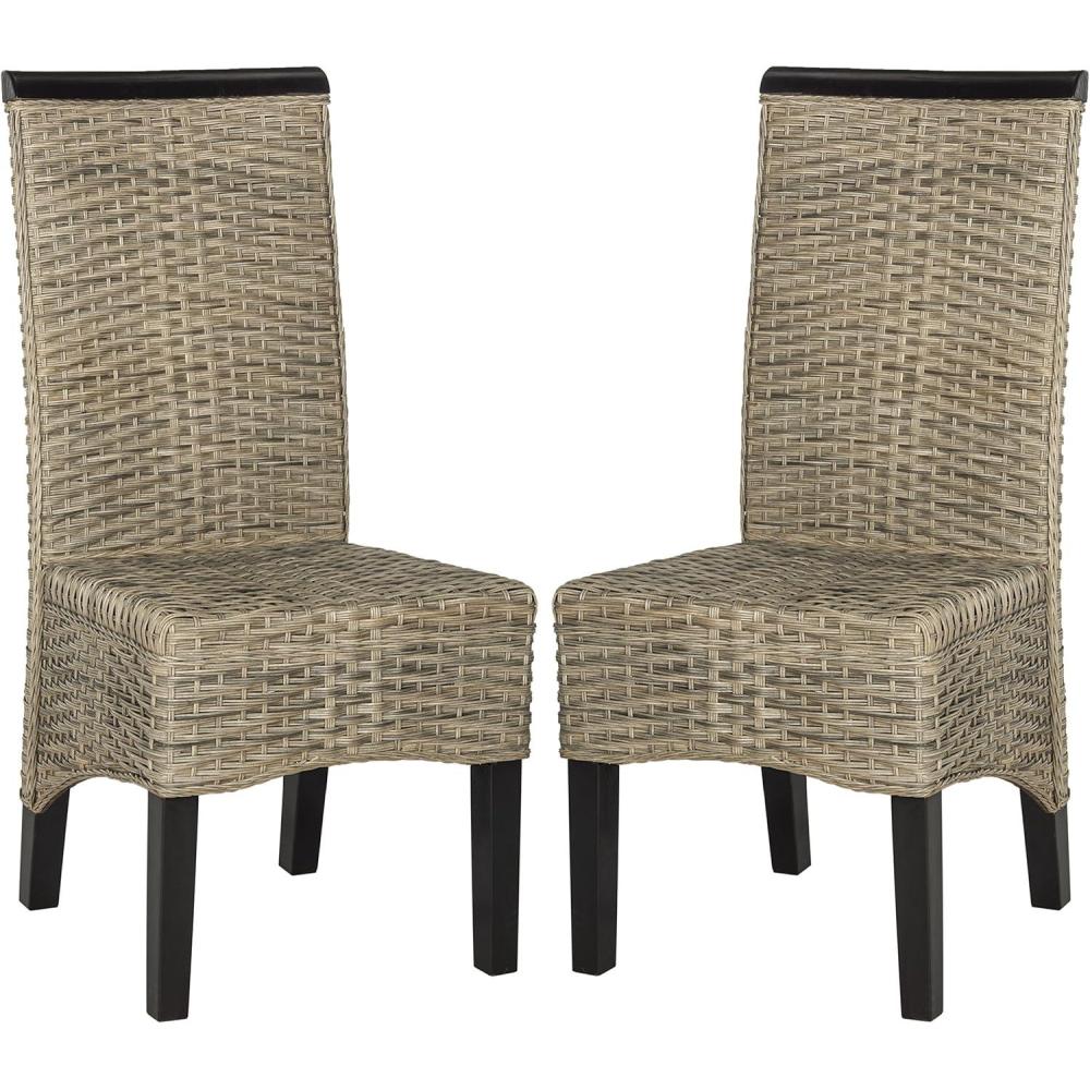 image:imageSAFAVIEH Home Collection Ilya Brown Wicker Tall Back Dining Chair Set of 2 SEA8017CSET2Grey