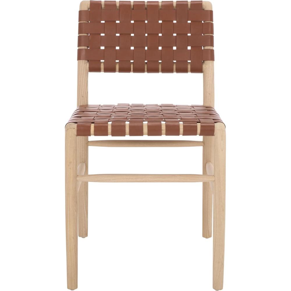 image:imageSAFAVIEH Home Collection Kaiber Red Tan Genuine Woven Leather amp Natural Solid Wood Dining Chair Modern Woven Seat amp Back DCH1218ARed TanNatural