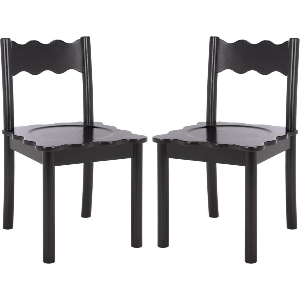 image:imageSAFAVIEH Home Collection  Nolly Black Scallop Solid Wood Dining Chair Set of 2 Country Cottage Farmhouse Design DCH9219BSET2Black