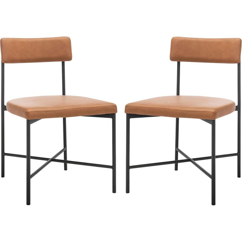 image:imageSAFAVIEH Home Collection Archer Grey Faux LeatherBlack Dining Chair Set of 2  Fully AssembledCognac  Black