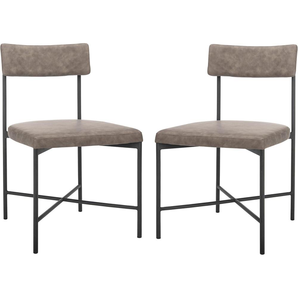 image:imageSAFAVIEH Home Collection Archer Grey Faux LeatherBlack Dining Chair Set of 2  Fully AssembledGreyBlack