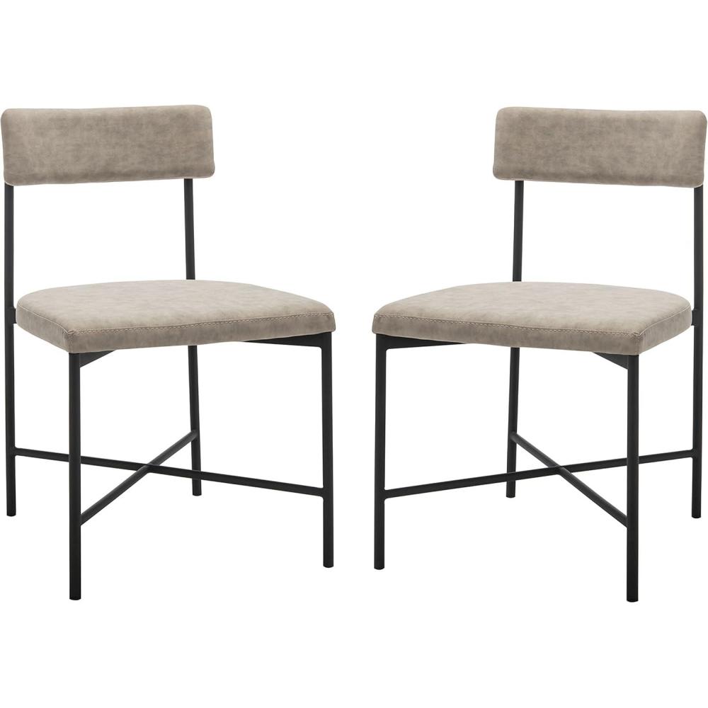 image:imageSAFAVIEH Home Collection Archer Grey Faux LeatherBlack Dining Chair Set of 2  Fully AssembledLight Grey  Black