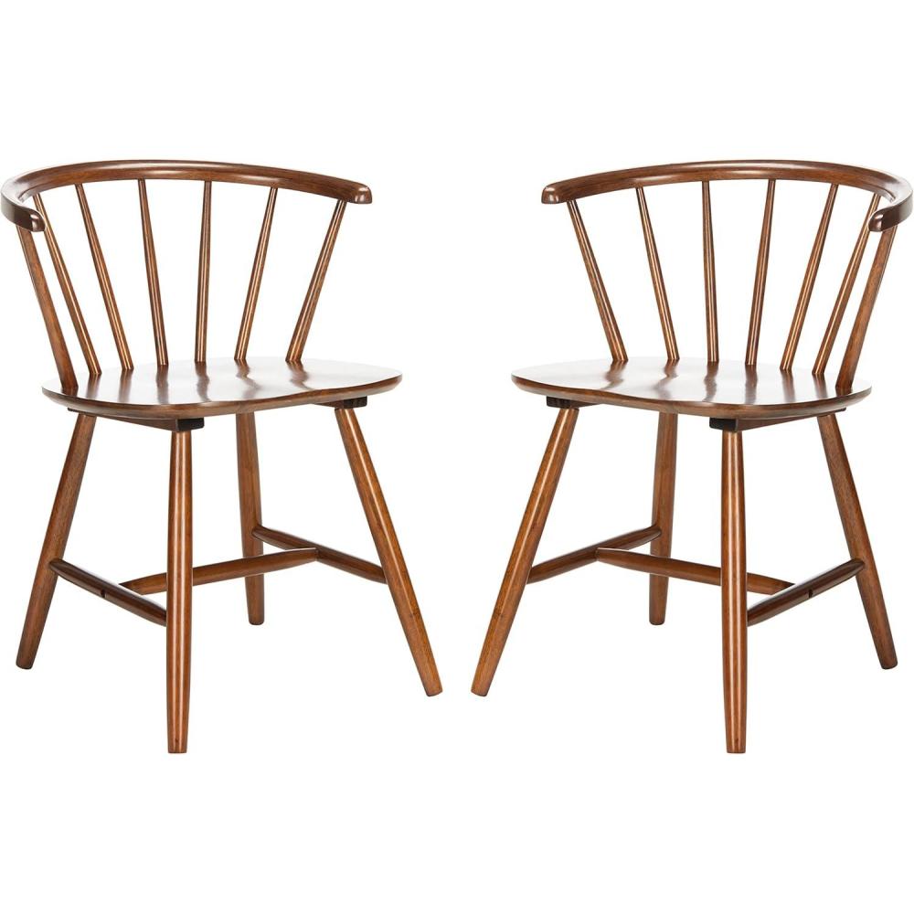 image:imageSAFAVIEH Home Collection Ceres Farmhouse Walnut Brown Spindle Back Living Room Accent Dining ChairWalnut