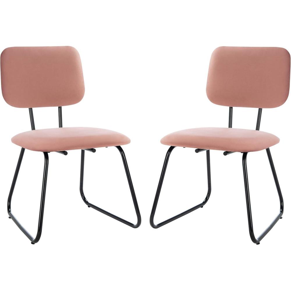 image:imageSAFAVIEH Home Collection Chavelle Modern Velvet Side Chair Set of 2 ACH6205ASET2 Malachite GreenBlackDusty Rose Black