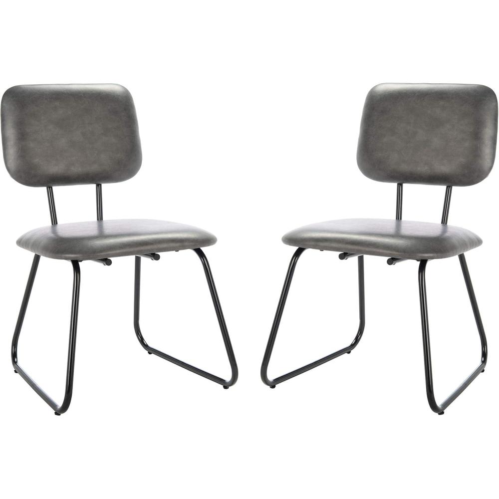 image:imageSAFAVIEH Home Collection Chavelle Modern Velvet Side Chair Set of 2 ACH6205ASET2 Malachite GreenBlackGrey  Black  Faux Leather