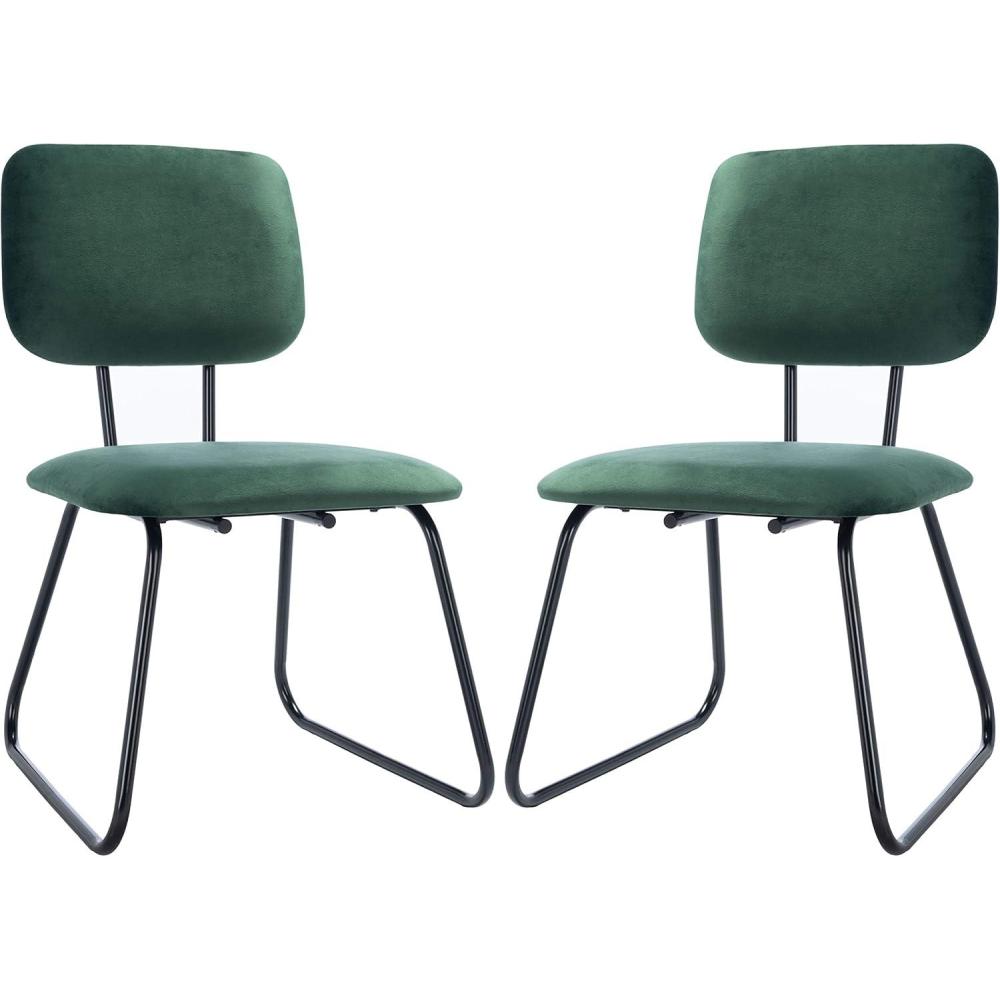 image:imageSAFAVIEH Home Collection Chavelle Modern Velvet Side Chair Set of 2 ACH6205ASET2 Malachite GreenBlackMalachite Green Black