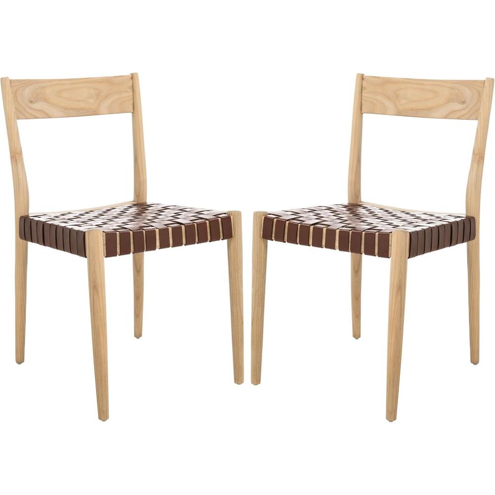 image:imageSAFAVIEH Home Collection Eluned Woven Leather Living Room Accent Dining Chair DCH1201CSET2 BlackNaturalCognac  Natural