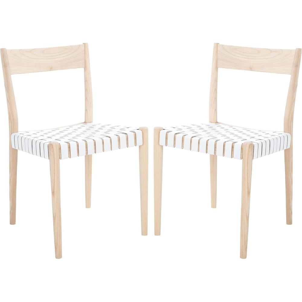 image:imageSAFAVIEH Home Collection Eluned Woven Leather Living Room Accent Dining Chair DCH1201CSET2 BlackNaturalWhite Natural