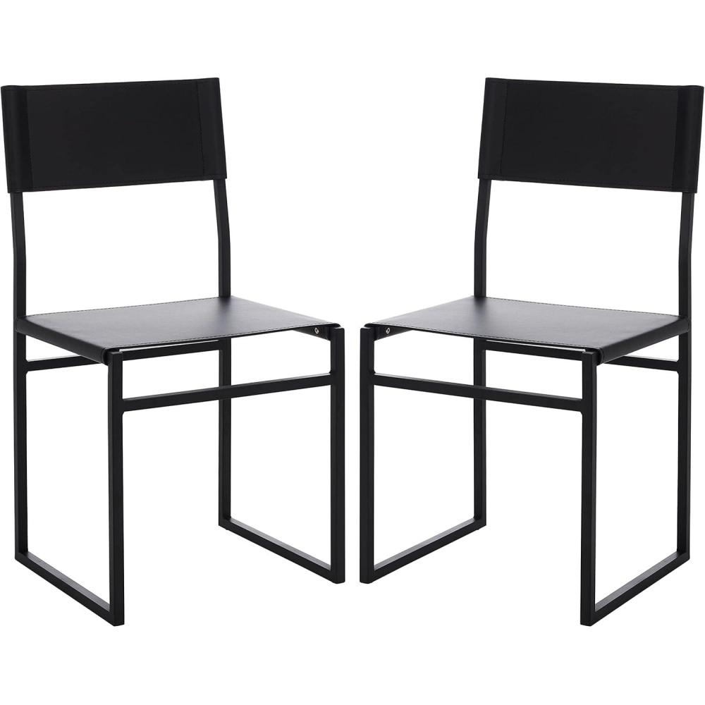 image:imageSAFAVIEH Home Collection Layne Light GreyBlack Dining Chair Set of 2 Fully AssembledBlack