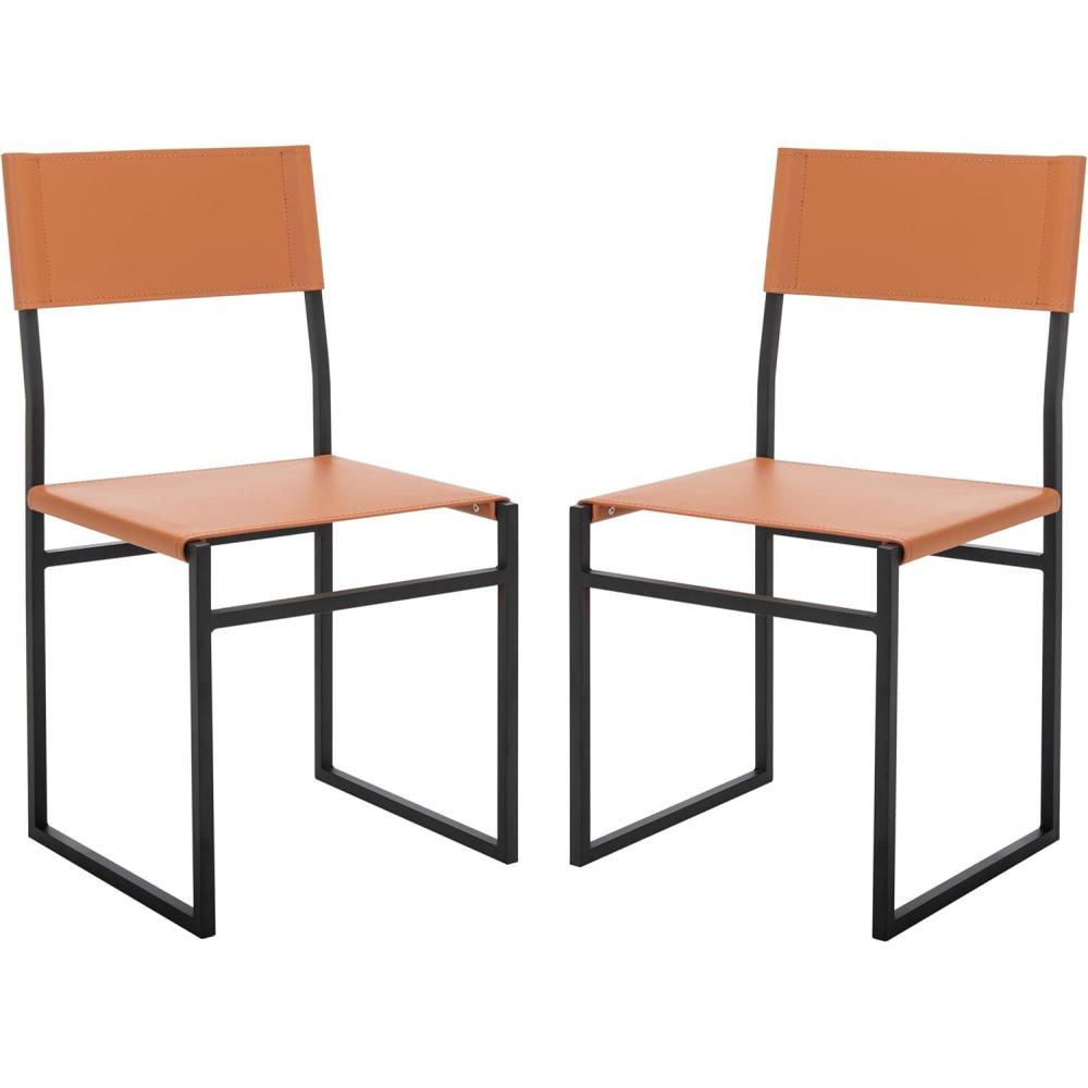 image:imageSAFAVIEH Home Collection Layne Light GreyBlack Dining Chair Set of 2 Fully AssembledCognac Black