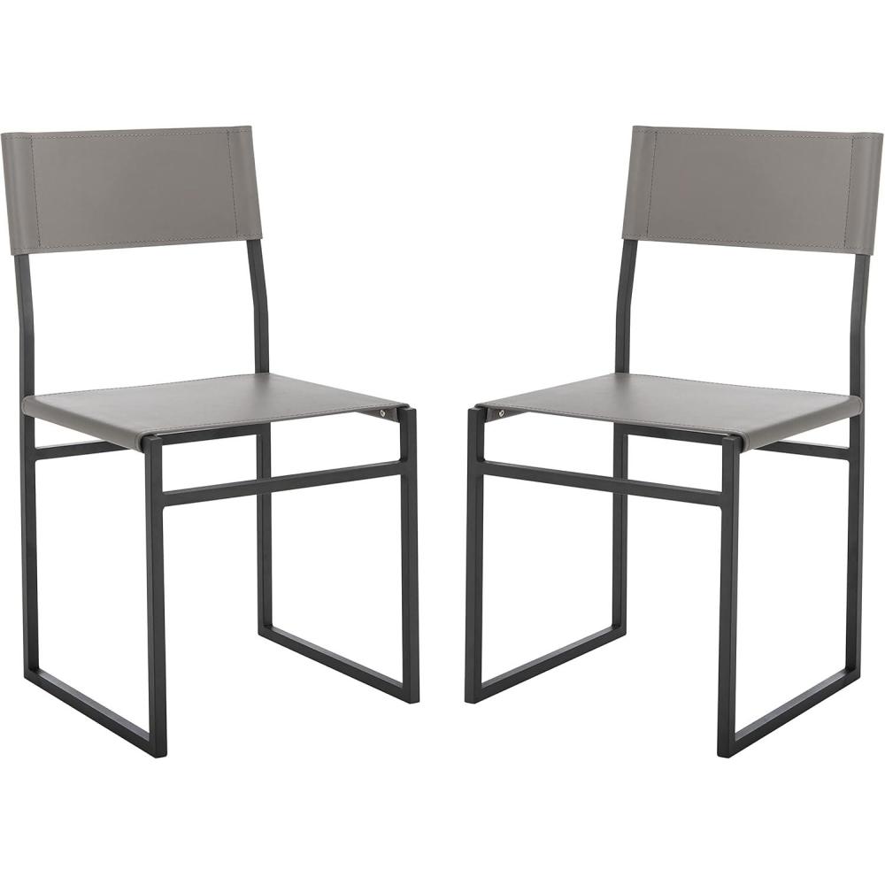 image:imageSAFAVIEH Home Collection Layne Light GreyBlack Dining Chair Set of 2 Fully AssembledGreyBlack
