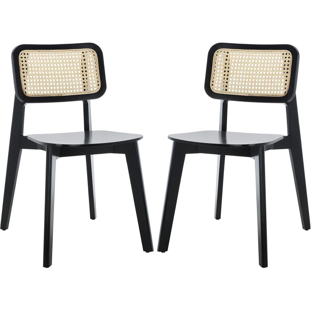 image:imageSAFAVIEH Home Collection Luz Coastal WhiteNatural Cane Rattan Dining Chair Set of 2BlackNatural