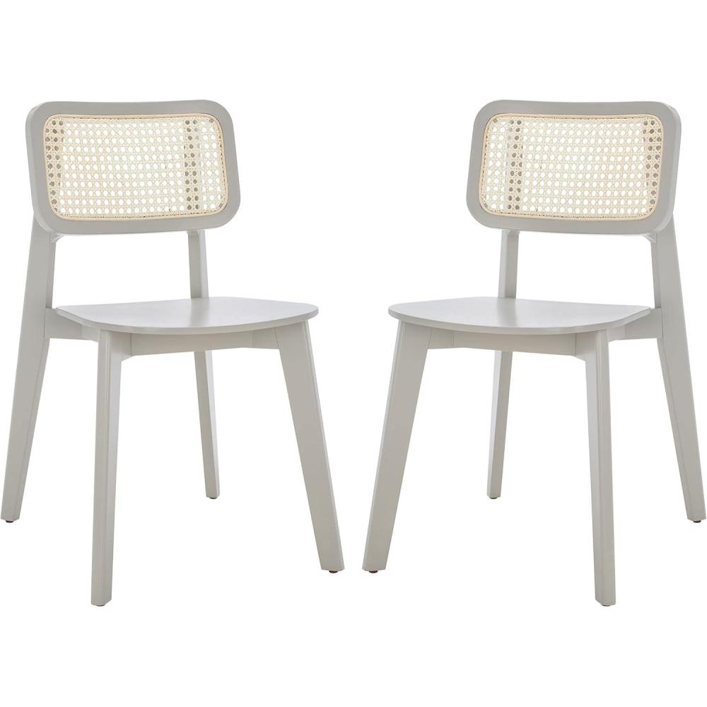 image:imageSAFAVIEH Home Collection Luz Coastal WhiteNatural Cane Rattan Dining Chair Set of 2GreyNatural