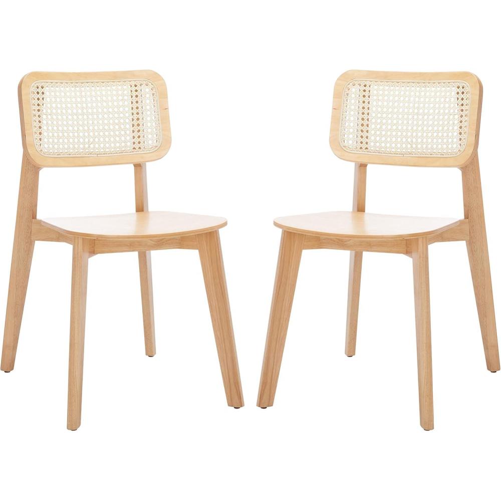 image:imageSAFAVIEH Home Collection Luz Coastal WhiteNatural Cane Rattan Dining Chair Set of 2Natural