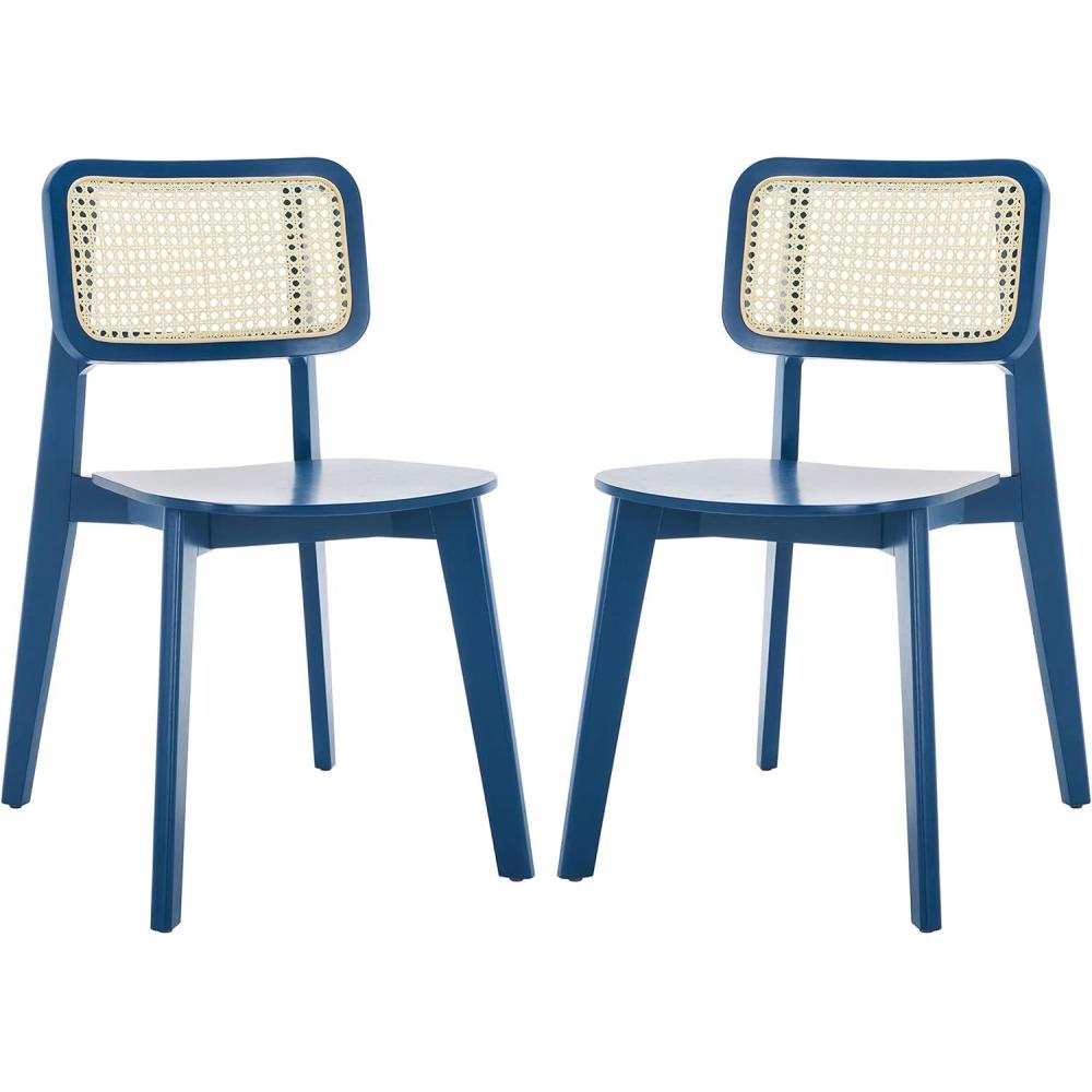 image:imageSAFAVIEH Home Collection Luz Coastal WhiteNatural Cane Rattan Dining Chair Set of 2NavyNatural